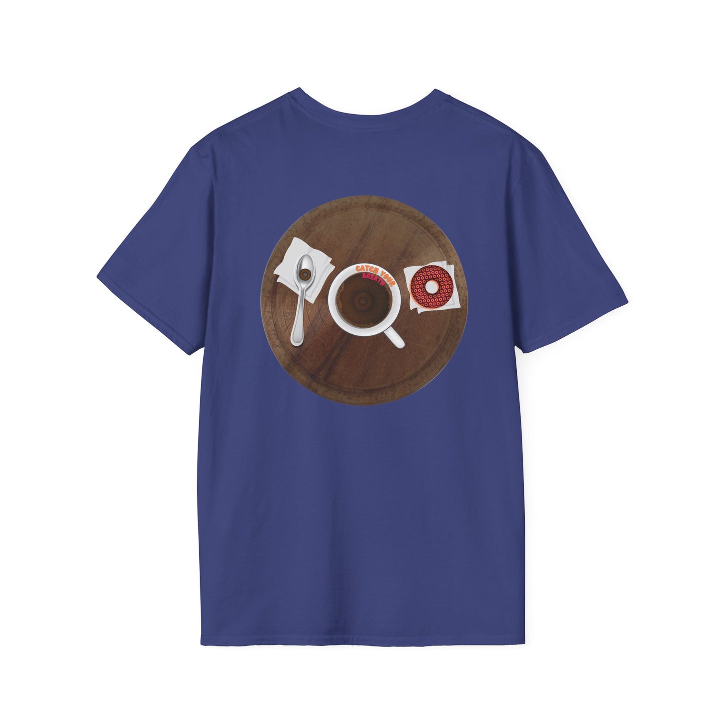 Classic Donut Tee - Unisex Soft-Style - "Coffee With My Donuts" - wooden table donut