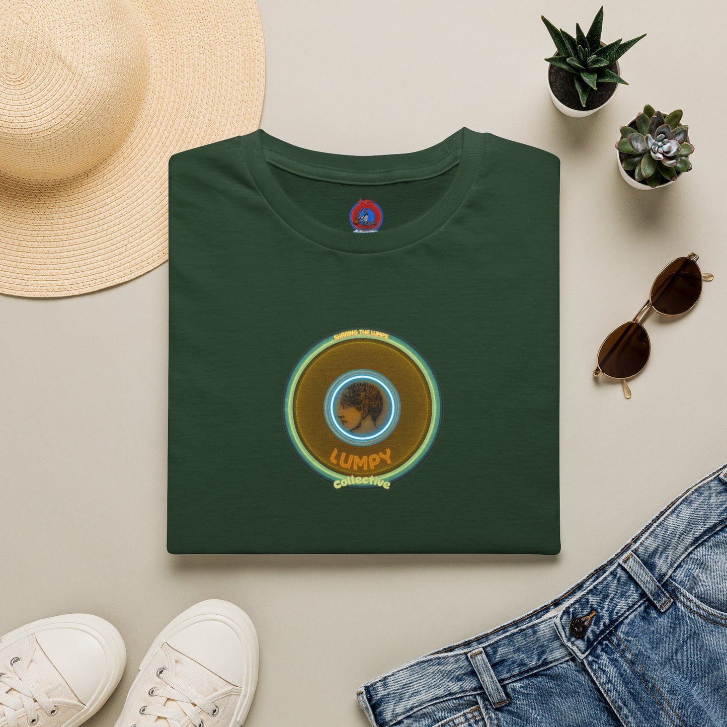 Classic Donut Tee - Unisex Soft-Style - "Lumpy Collective Donut" - bronze/green lumpy donut - variant 5
