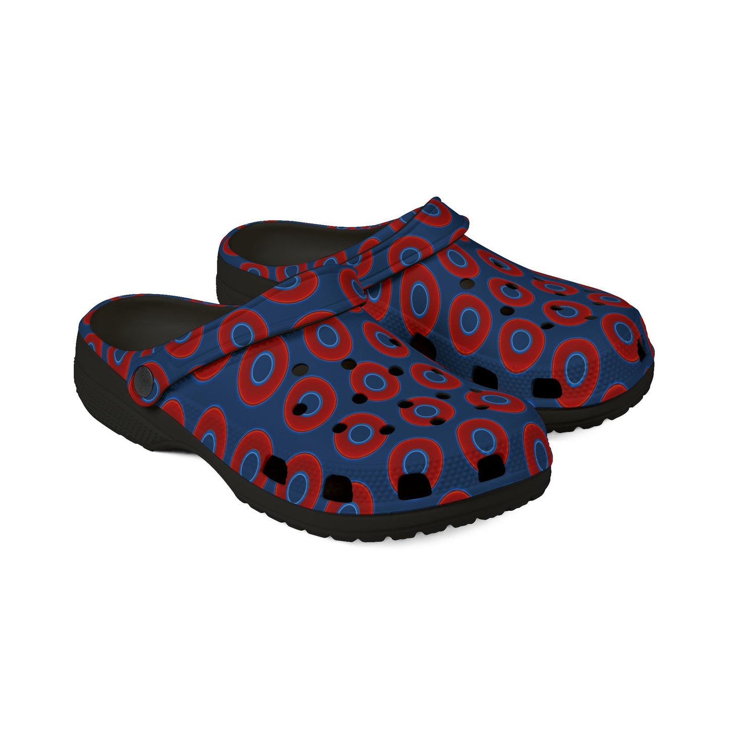 Spatchcocks - donut slip-on shoes - vivid red donuts w/Atlantic navy background [unisex]