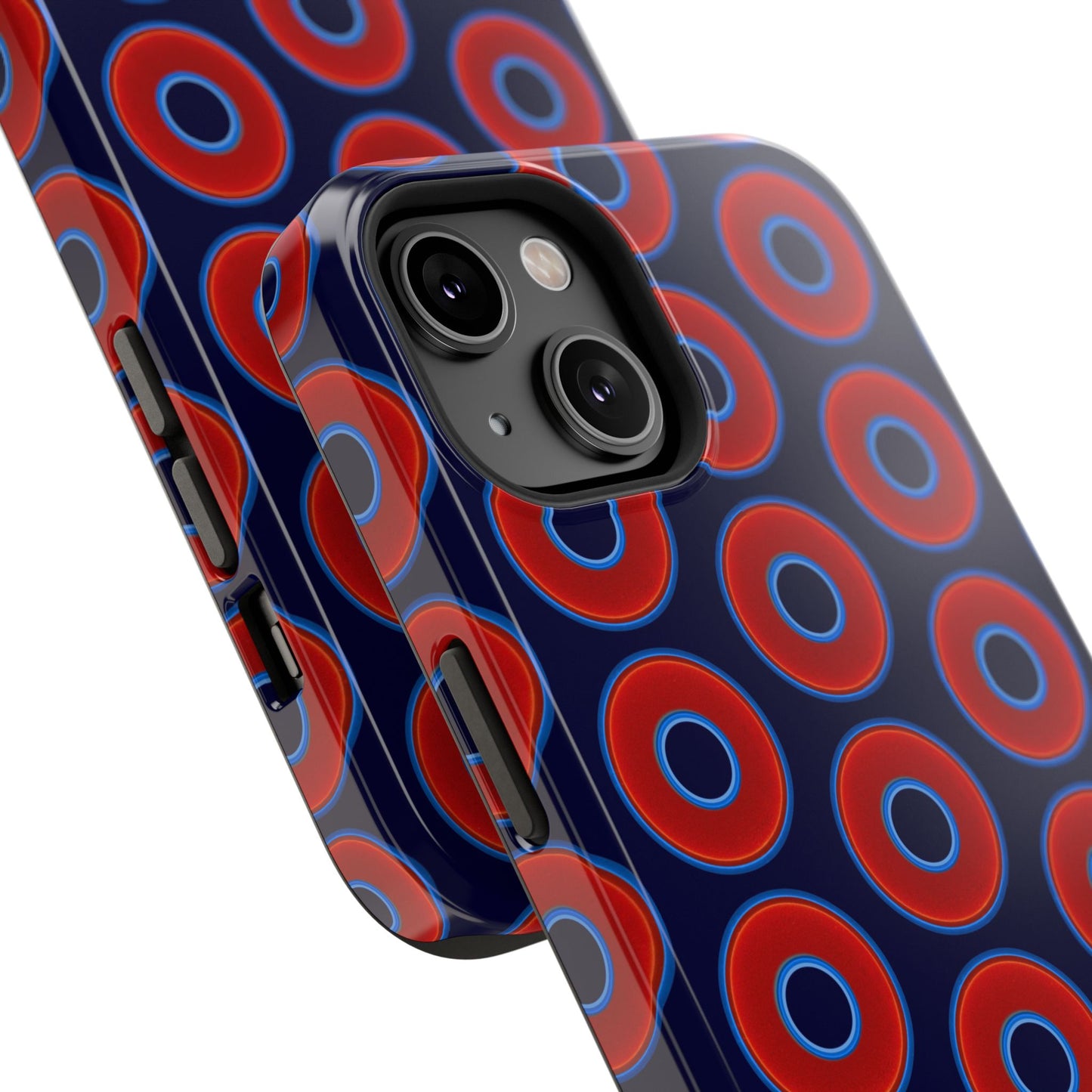 Impact-Resistant Lumpy Donut Case - red vivid donut print w/midnight blue background