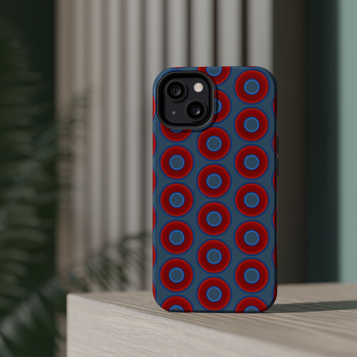 Magnetic Tough Donut Case - red vivid donut print w/steel blue background