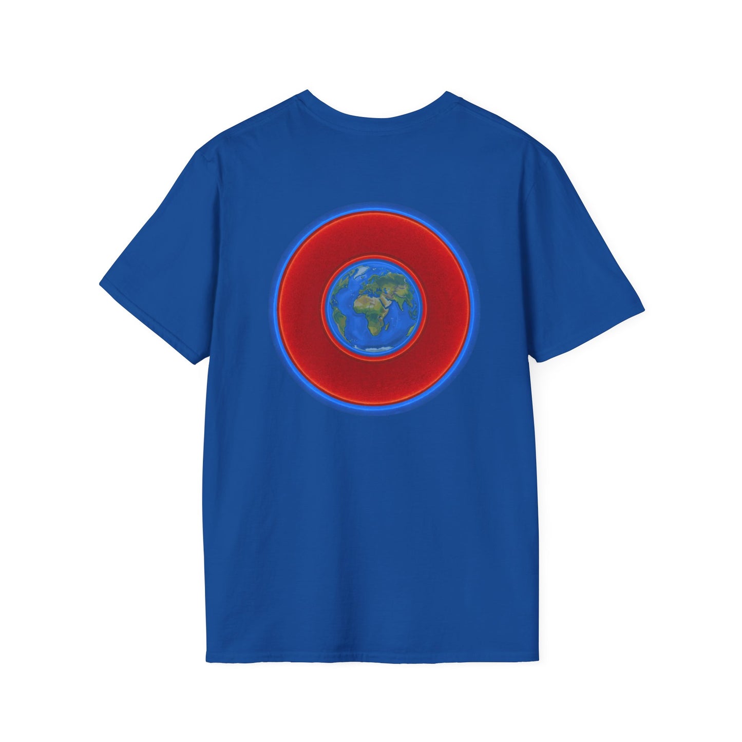 Classic Donut Tee - Unisex Soft-Style - "Soul Donut - We Keep on Rollin' Dough" - vivid red planetary donut - variant 1 [*charitable print - 50% of profit to The Nature Conservatory]