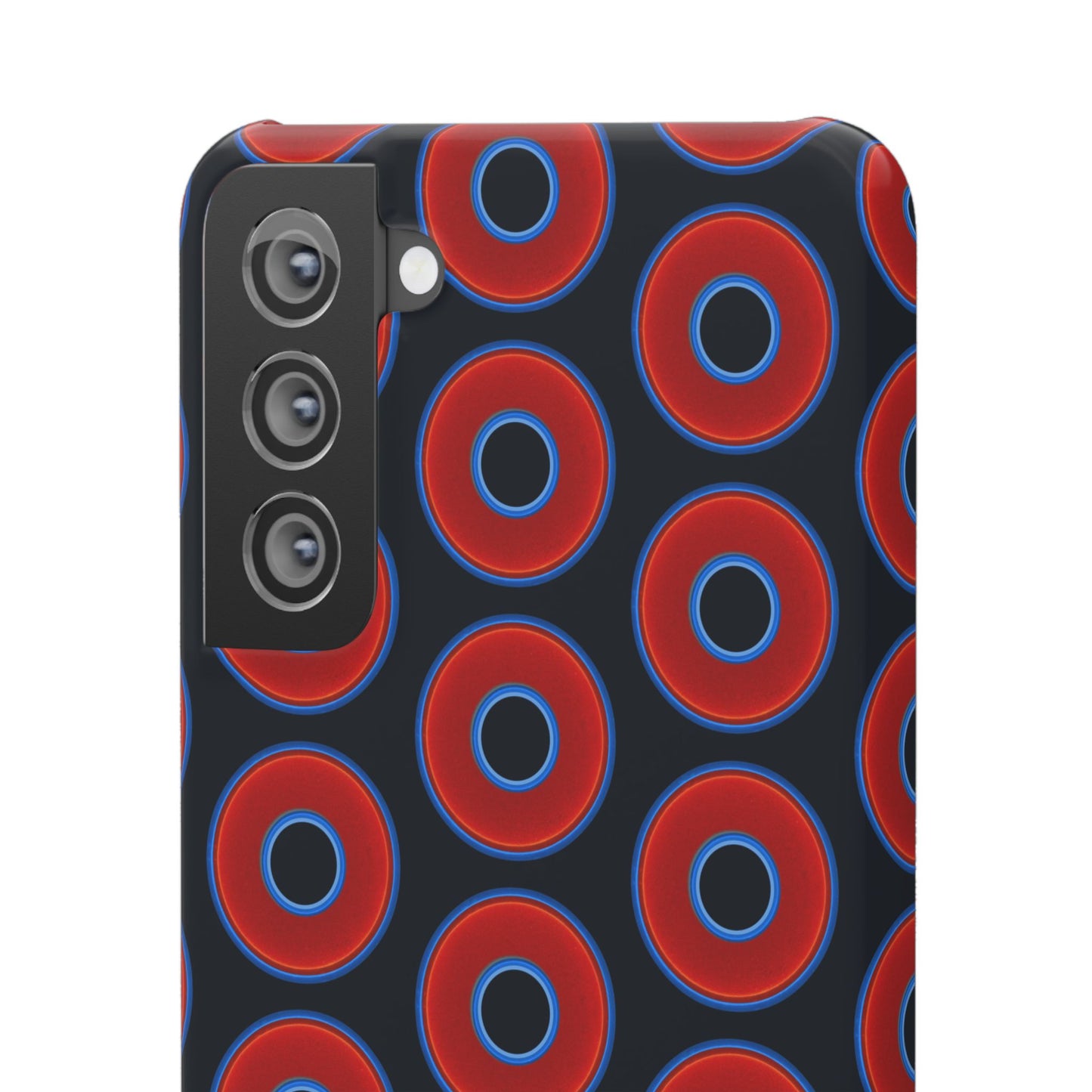 Lumpy Donut Snap Case - red vivid donut print w/blue charcoal background