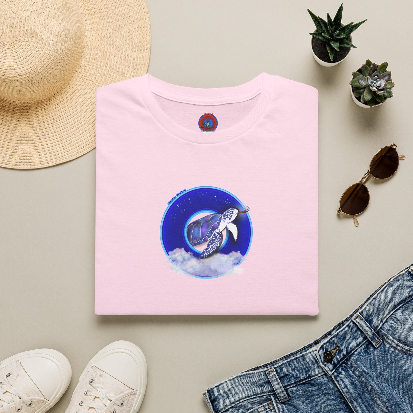 Classic Donut Tee - Unisex Soft-Style - "Clueless Wallob's Donuts" - vivid blue sky donut