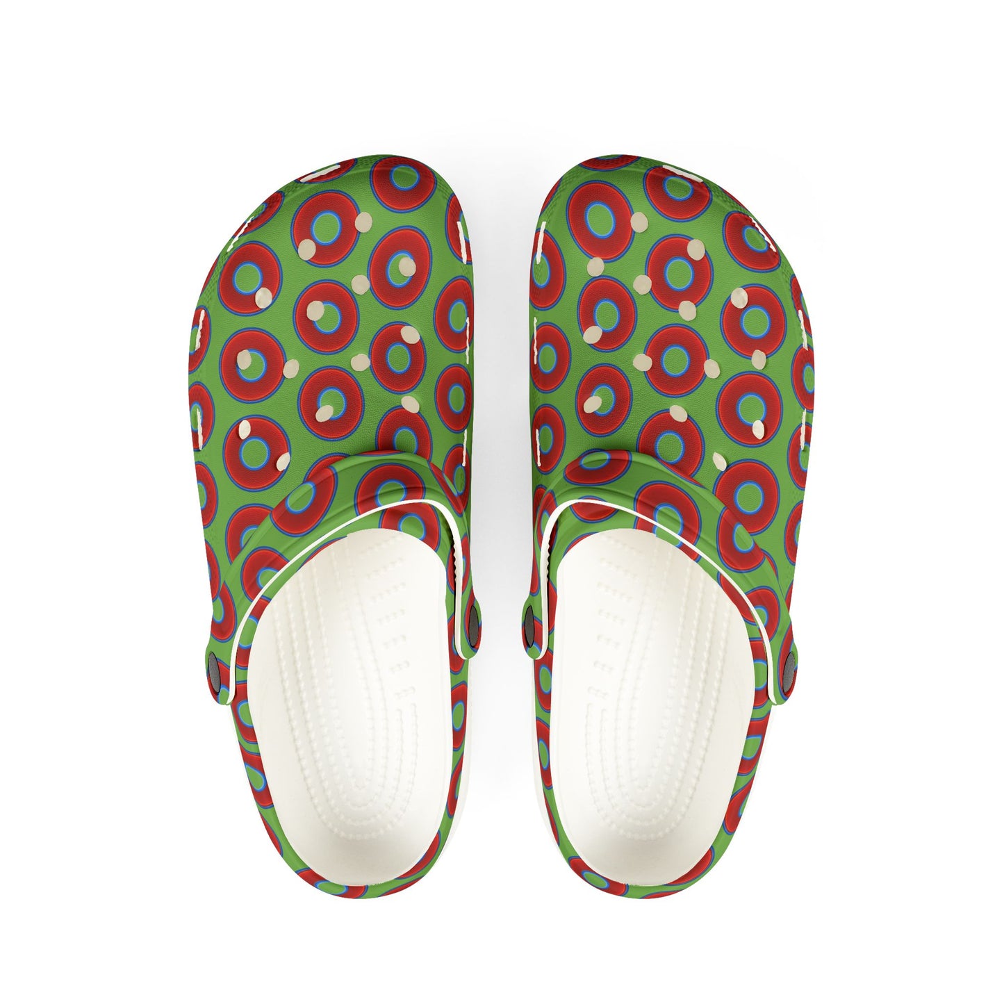 Spatchcocks - donut slip-on shoes - vivid red donuts w/light green background [unisex]