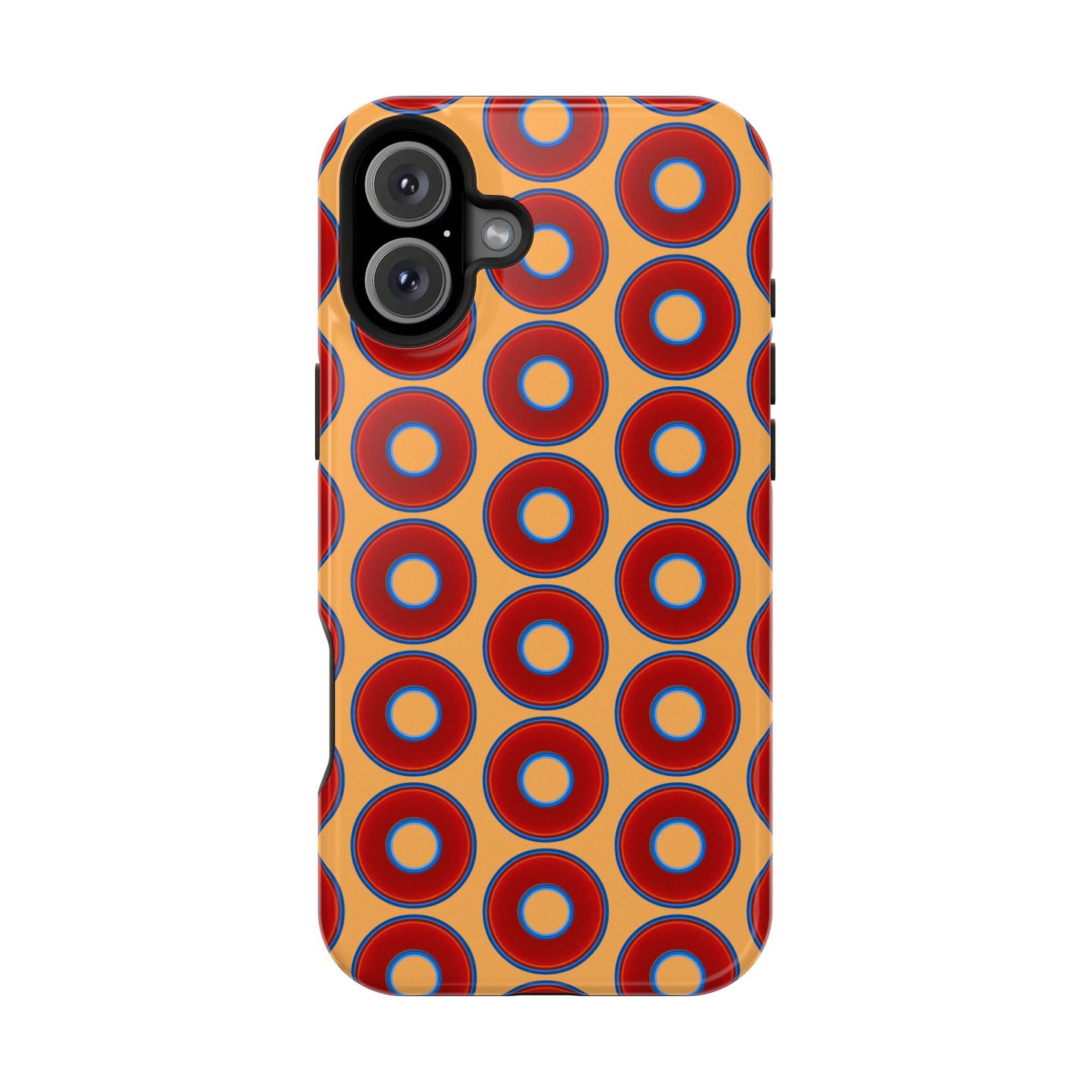 Magnetic Tough Donut Case - red vivid donut print w/creamsicle orange background
