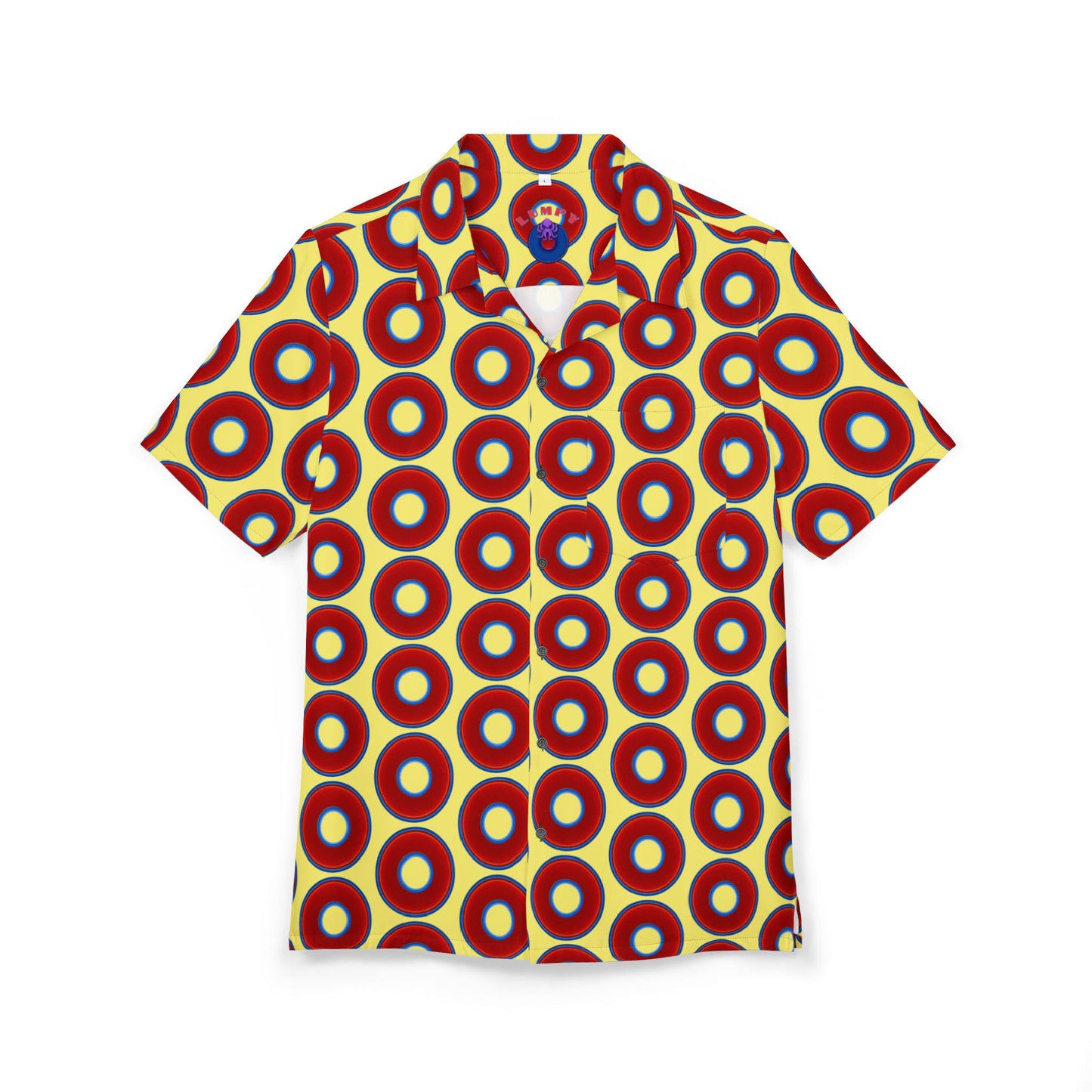 Wilson's 'Epic Hawaiian-Punch' Shirt - vivid red donut print w/yellow background [unisex]