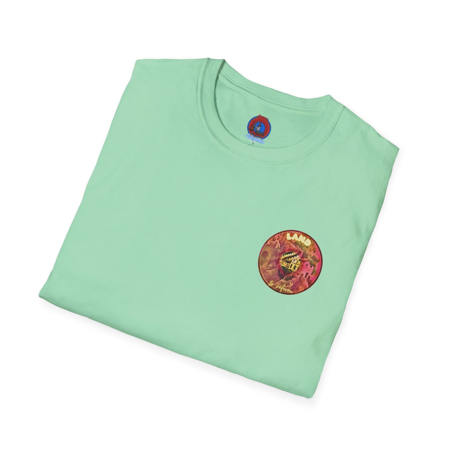 Classic Donut Tee - Unisex Soft-Style - "Donut made with Reforming Dough" - magenta/green donut