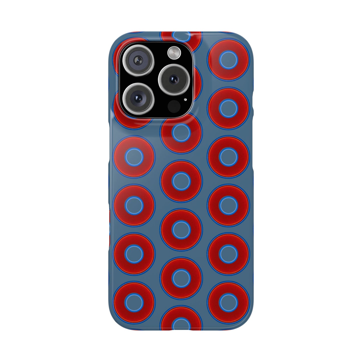 Lumpy Donut Snap Case - red vivid donut print w/steel blue background
