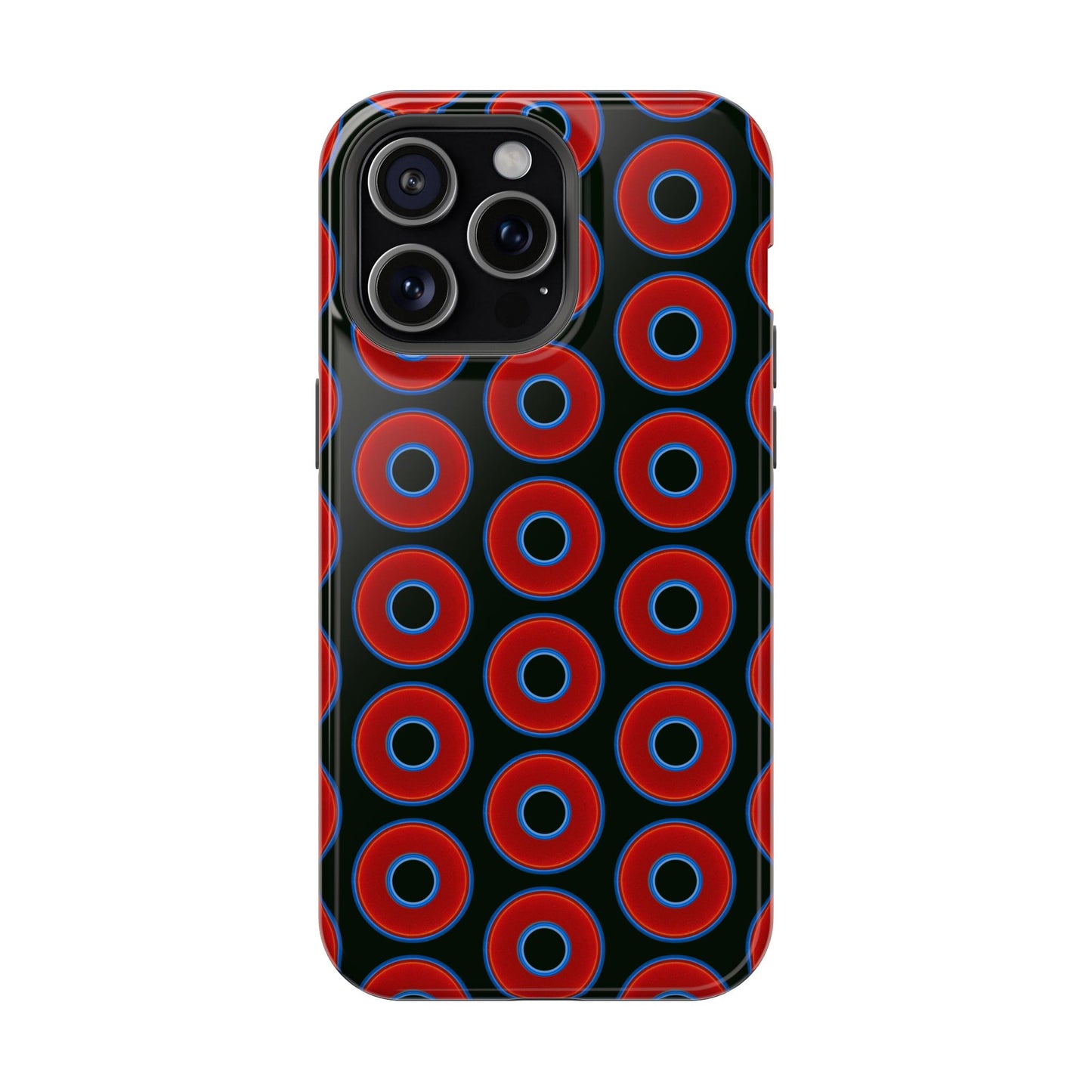 Impact-Resistant Lumpy Donut Case - red vivid donut print w/midnight moss background