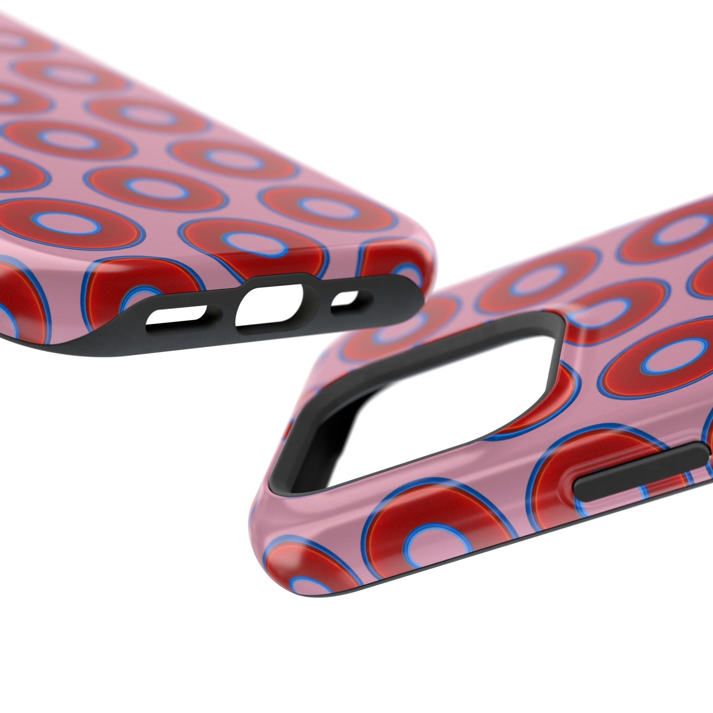 Impact-Resistant Lumpy Donut Case - red vivid donut print w/pale magenta background