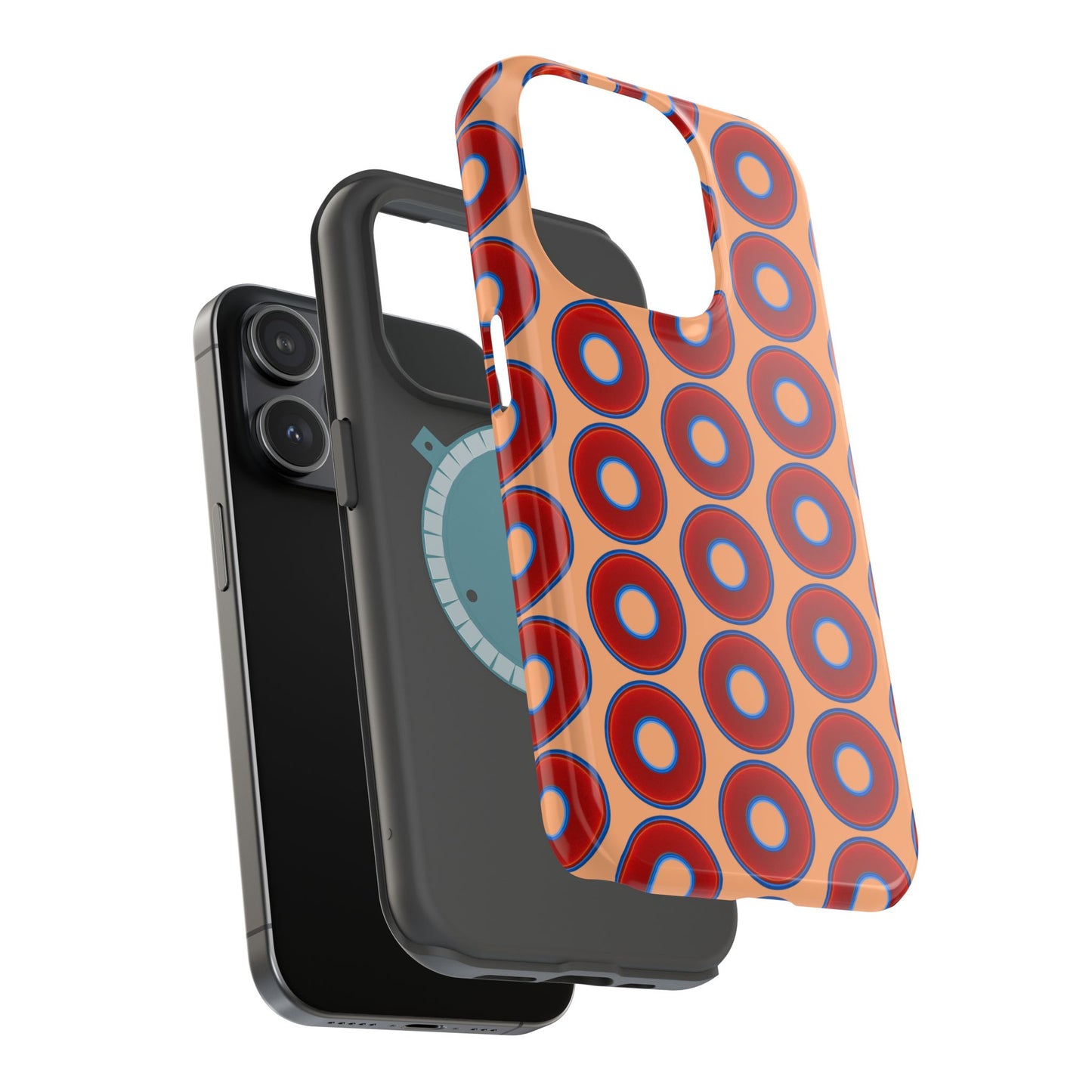 Magnetic Tough Donut Case - red vivid donut print w/peach background