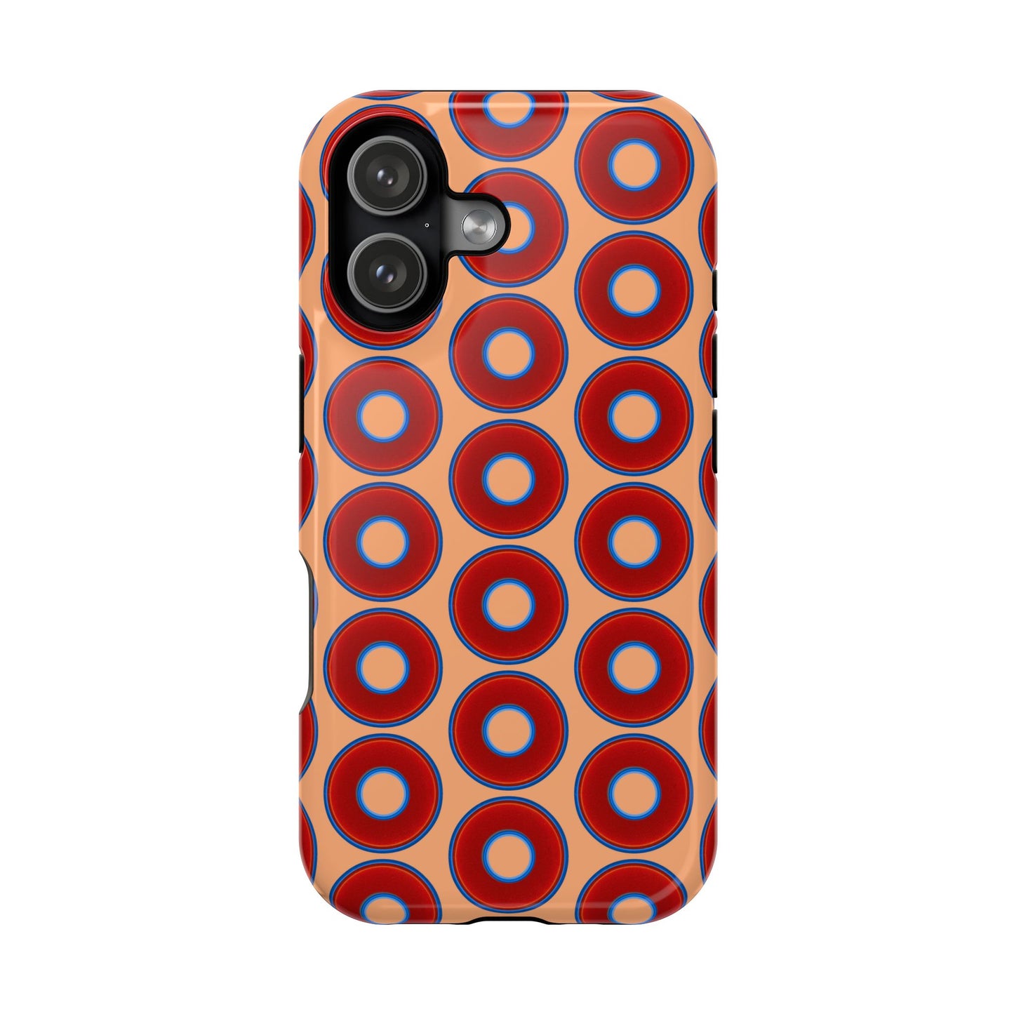 Magnetic Tough Donut Case - red vivid donut print w/peach background