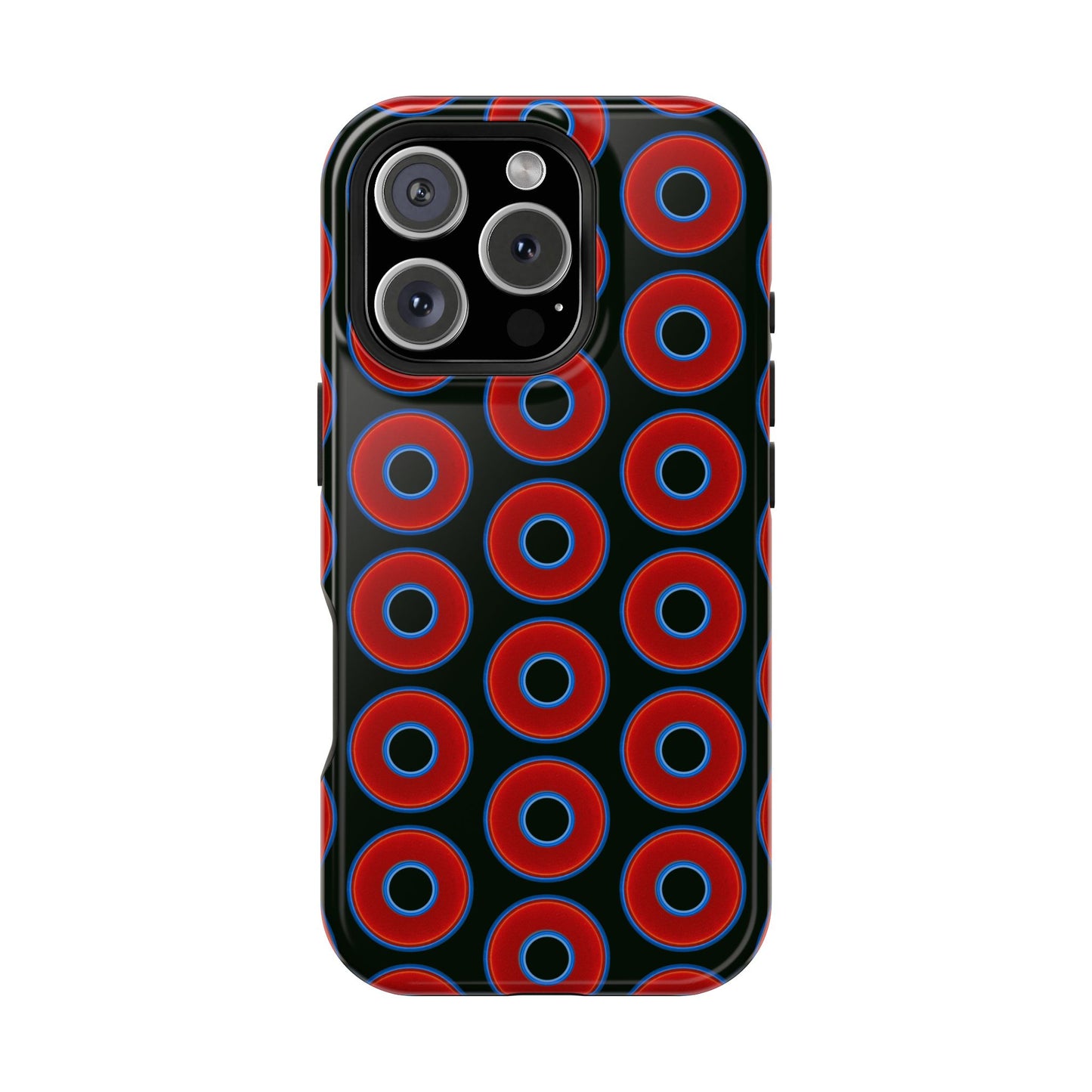 Impact-Resistant Lumpy Donut Case - red vivid donut print w/midnight moss background
