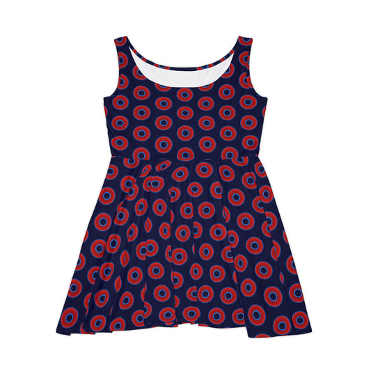 Women's Skater Donut Dress - vivid red donut print w/dark navy background