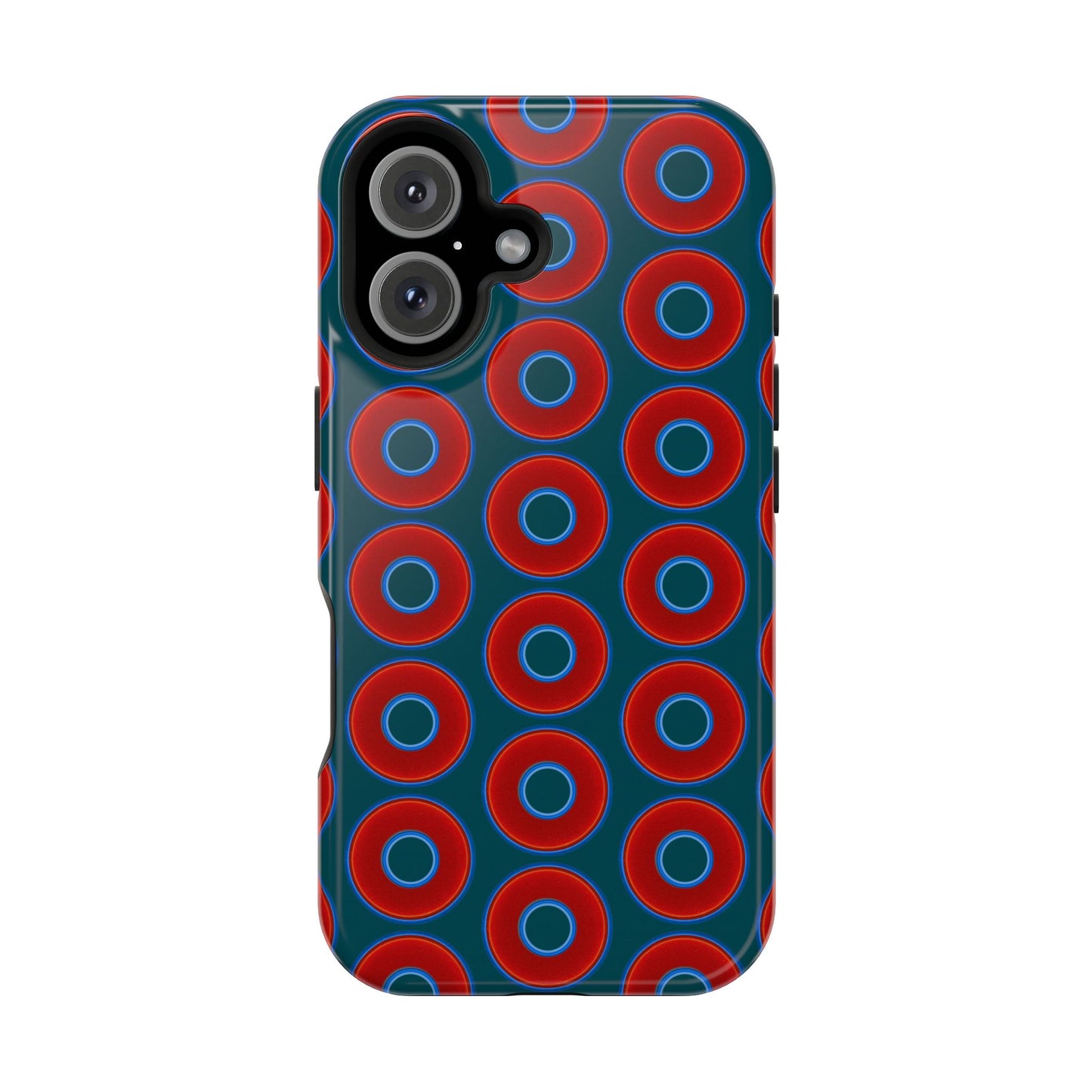 Magnetic Tough Donut Case - red vivid donut print w/midnight green background