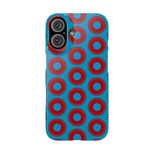 Lumpy Donut Snap Case - red vivid donut print w/aquamarine blue background