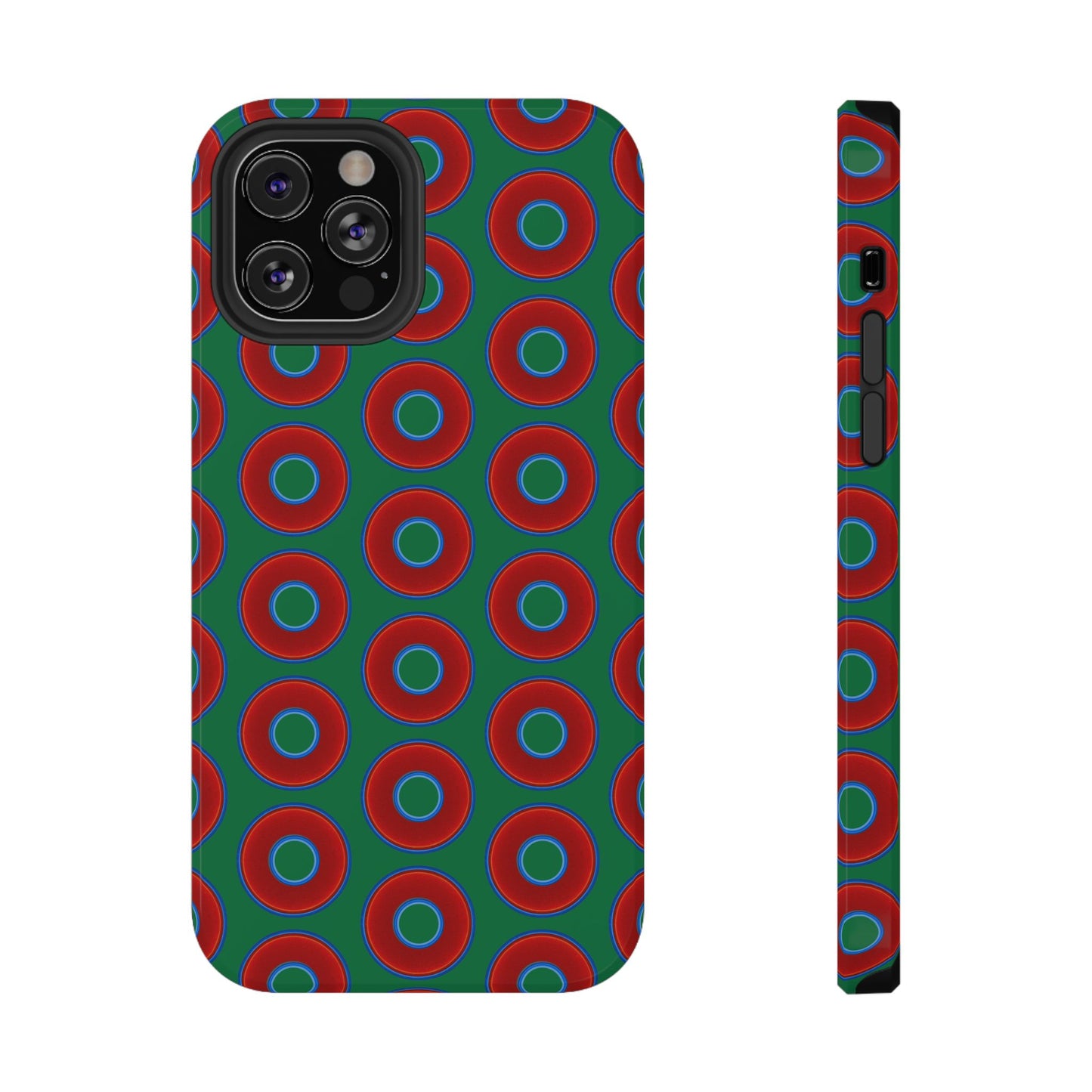 Impact-Resistant Lumpy Donut Case - red vivid donut print w/green background