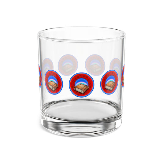 10oz Lumpy Rock Glass - "Helping Phriendly Rock Glass" - red/blue widemouthed paradox donuts