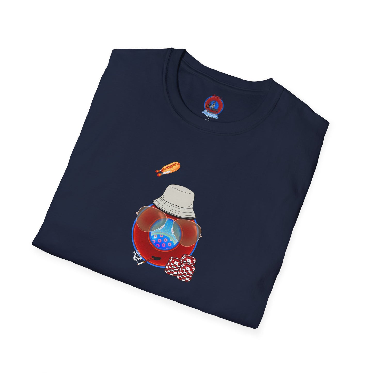 Classic Donut Tee - Unisex Soft-Style - "Gonzo Donut - Fear & Loathing in Gamehendge" -  vivid red donut w/raw dogger - variant 6