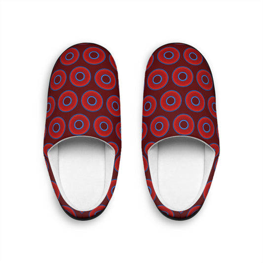 Women's Lumpy Slippers - red vivid donut print w/dark red background
