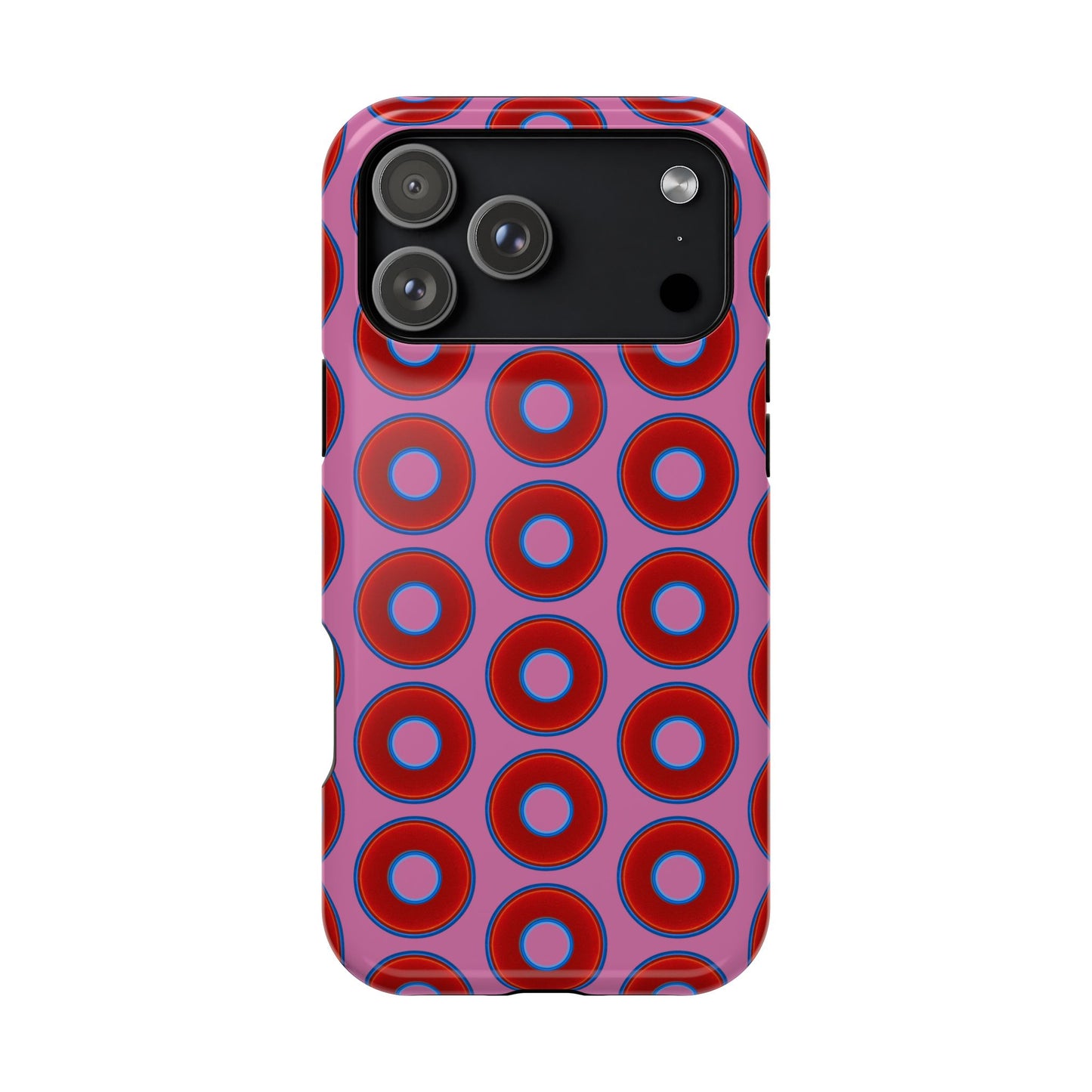 Impact-Resistant Lumpy Donut Case - red vivid donut print w/pink background