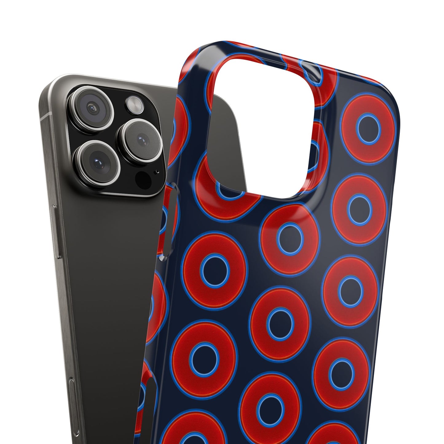 Lumpy Donut Snap Case - red vivid donut print w/midnight teal blue background