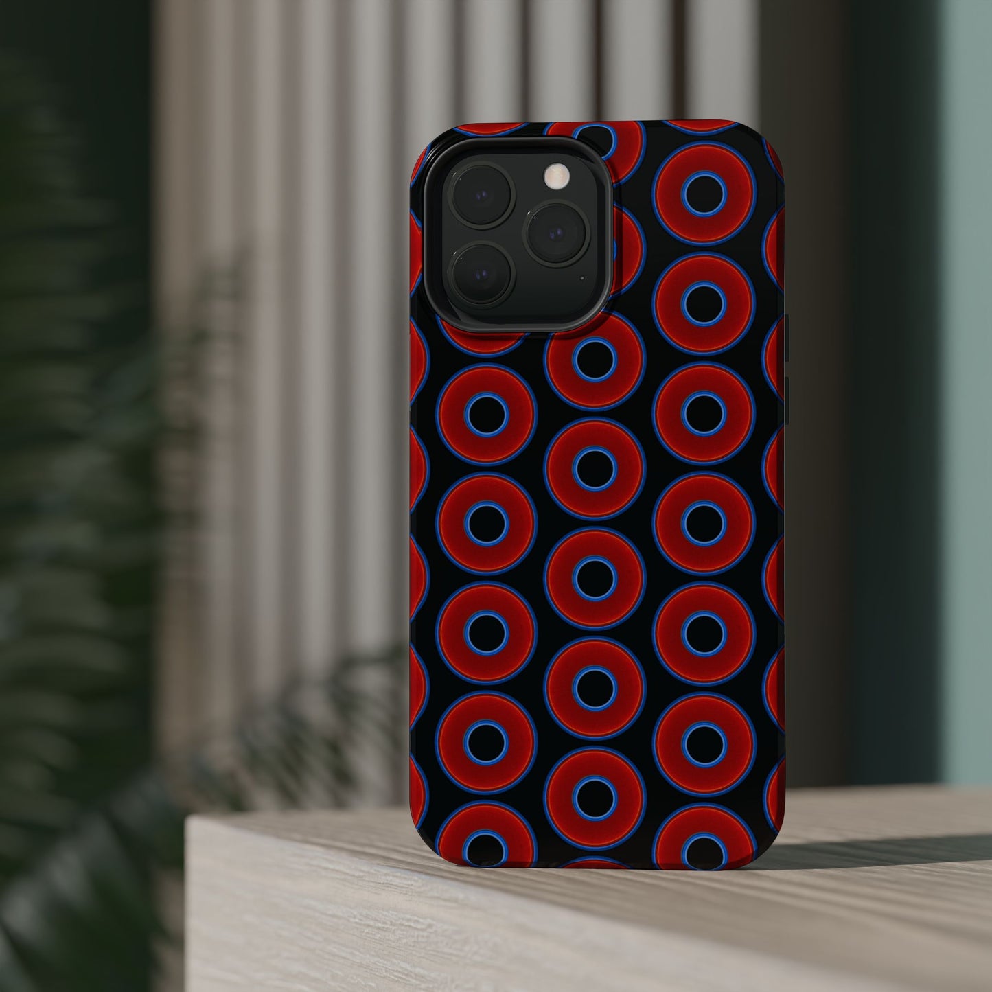 Magnetic Tough Donut Case - red vivid donut print w/black background