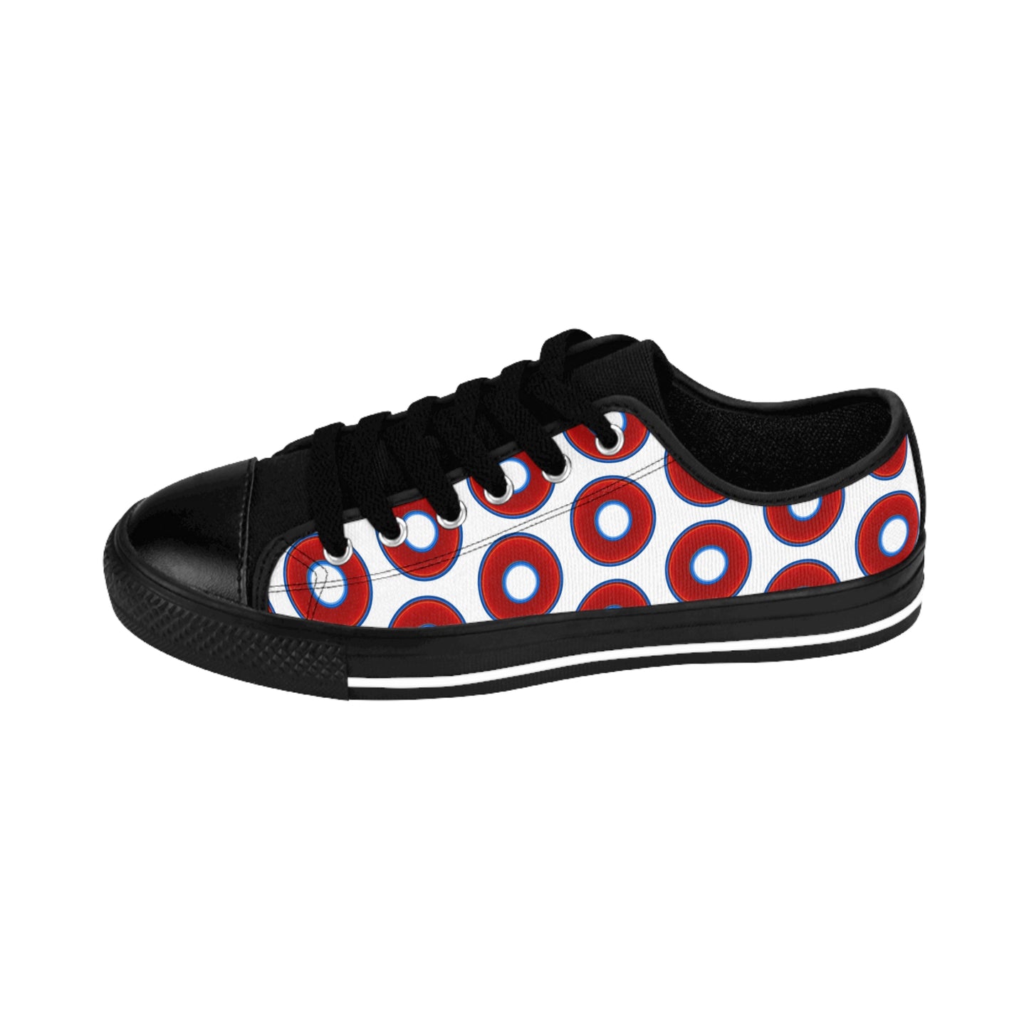 Men's Cushiony Convectors - Low Top - large red vivid donut print w/white background