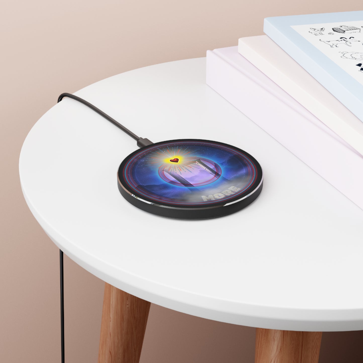 The Flow - Wireless Lumpy Donut Chargers - "The More Charitable Wireless Donut Charger" - vivid black/blue pic donut w/black background - [*charitable donut]