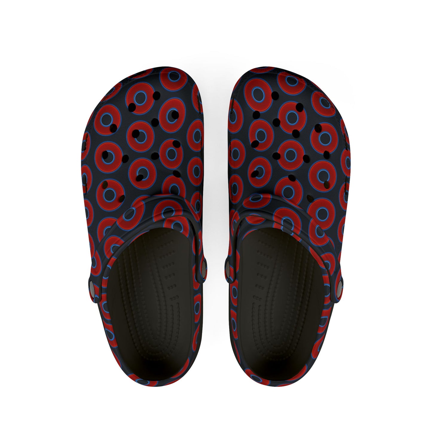Spatchcocks - donut slip-on shoes - vivid red donuts w/blue charcoal background [unisex]