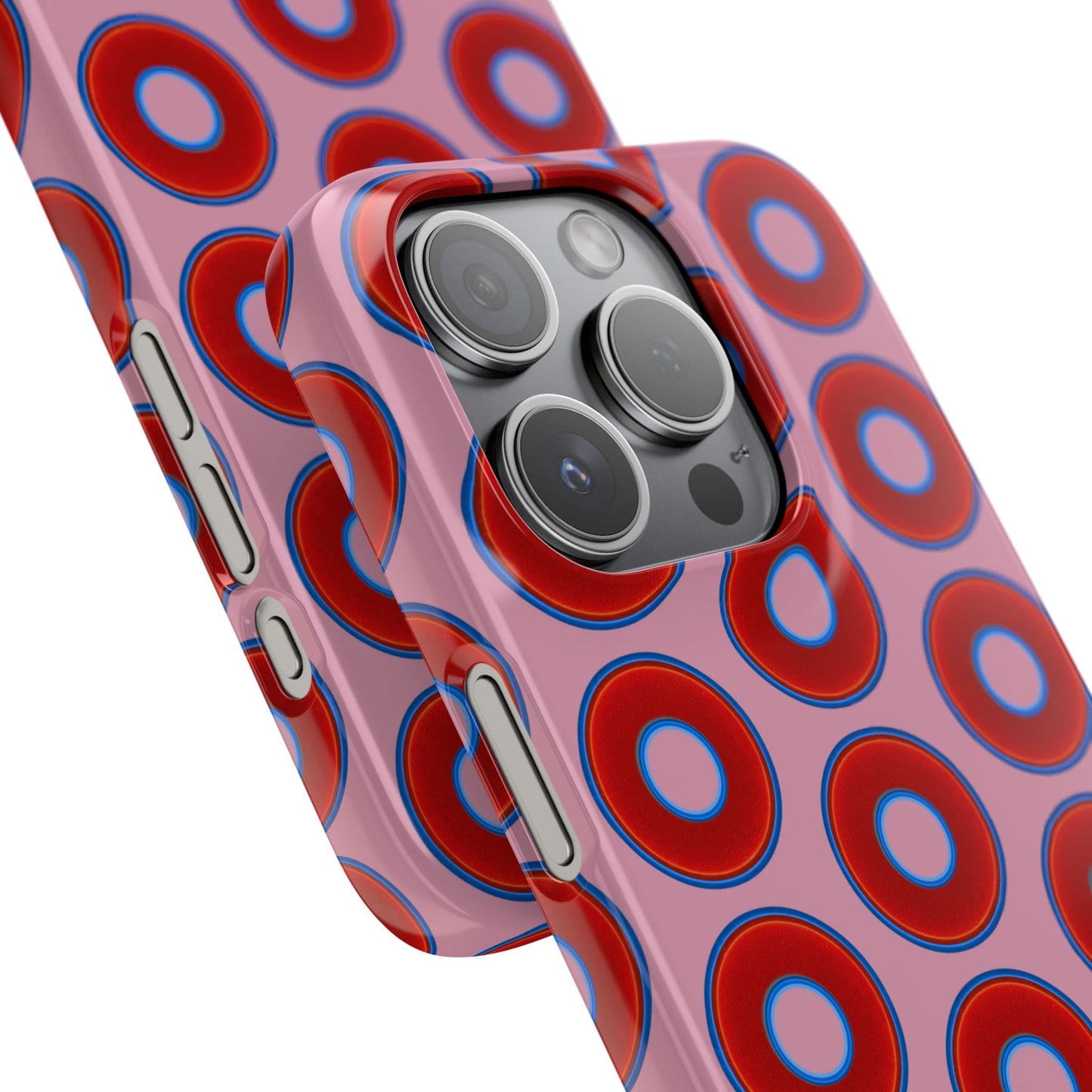 Lumpy Donut Snap Case - red vivid donut print w/pale magenta background