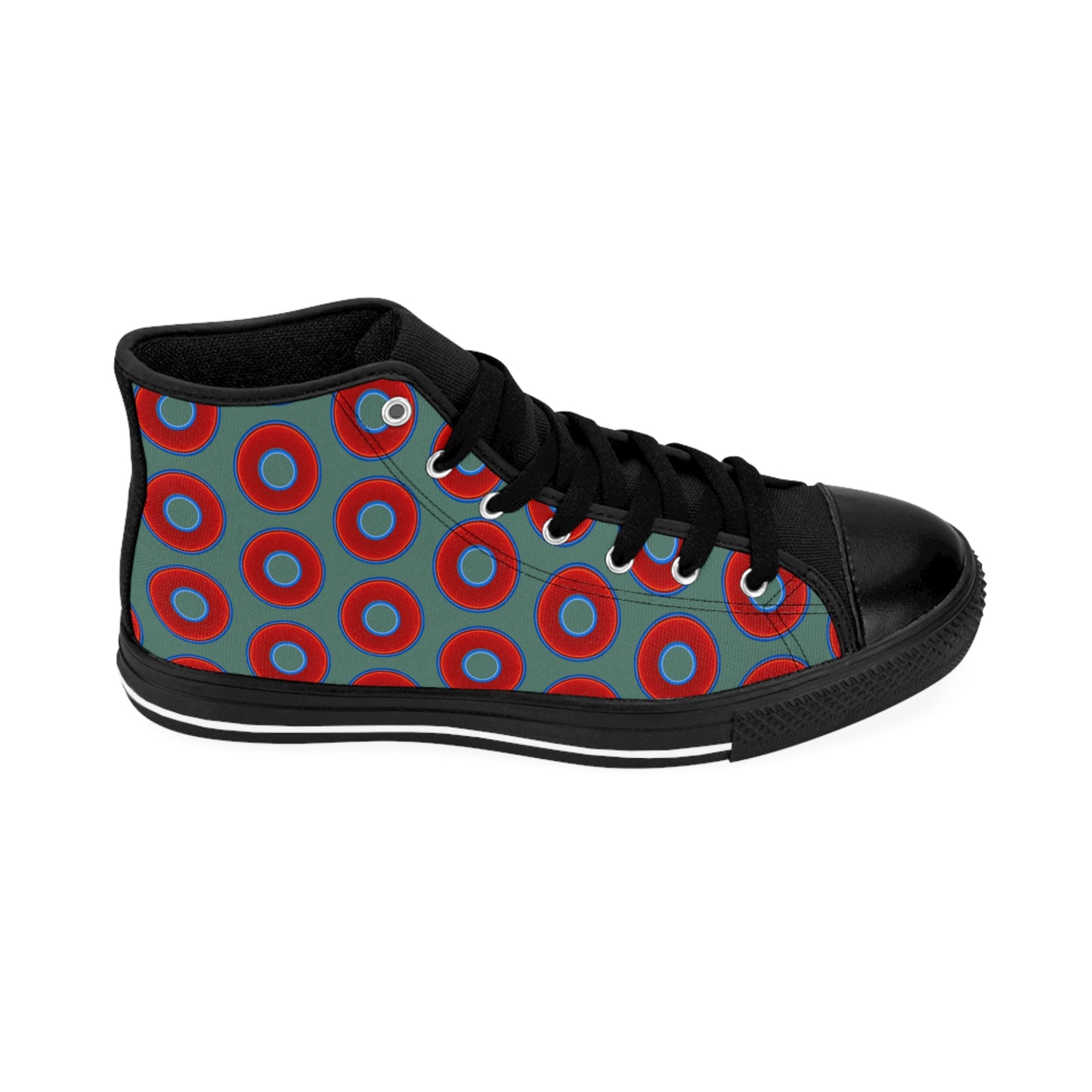 Men's Cushiony Convectors - High Tops - red vivid donuts w/Fenway green background