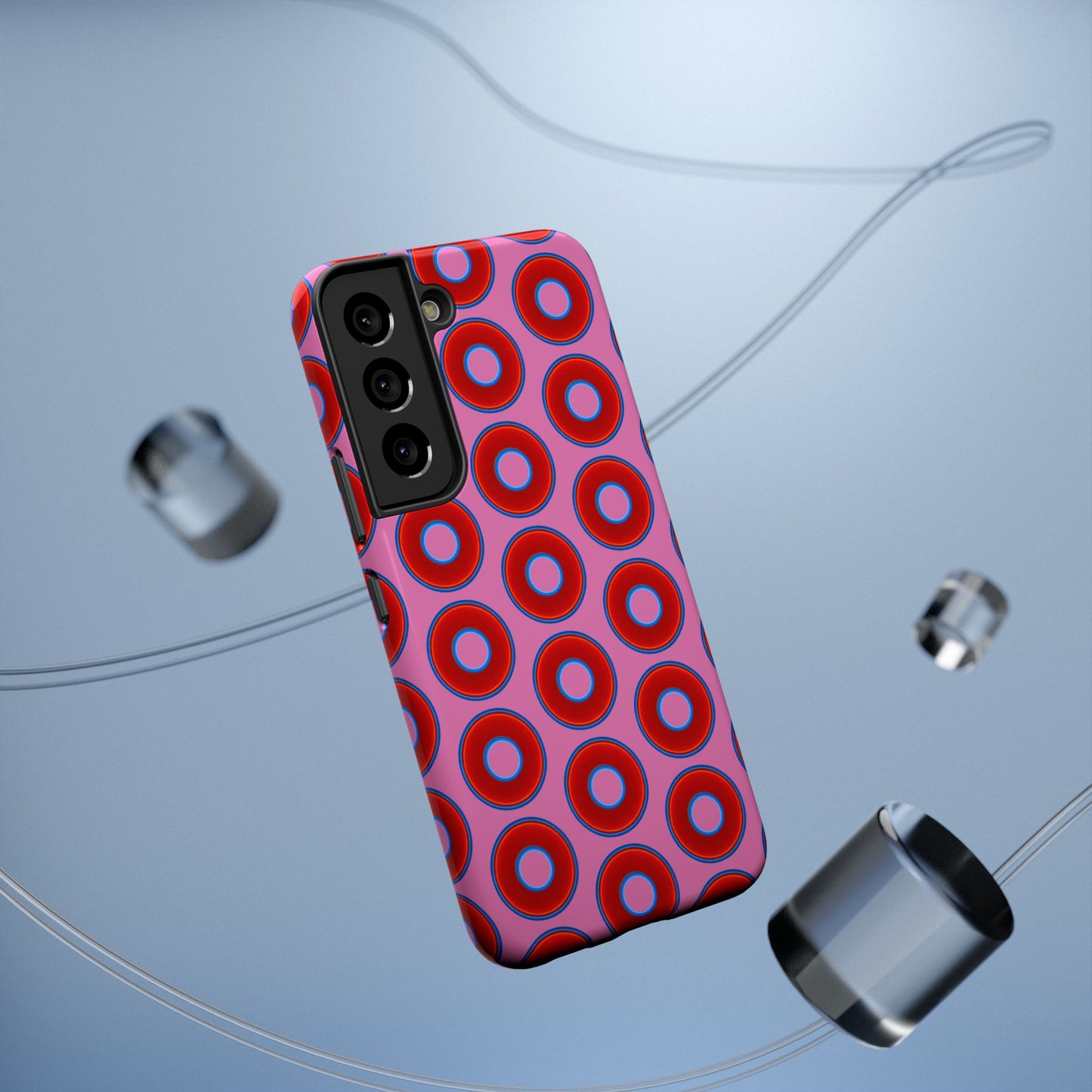 Impact-Resistant Lumpy Donut Case - red vivid donut print w/pink background