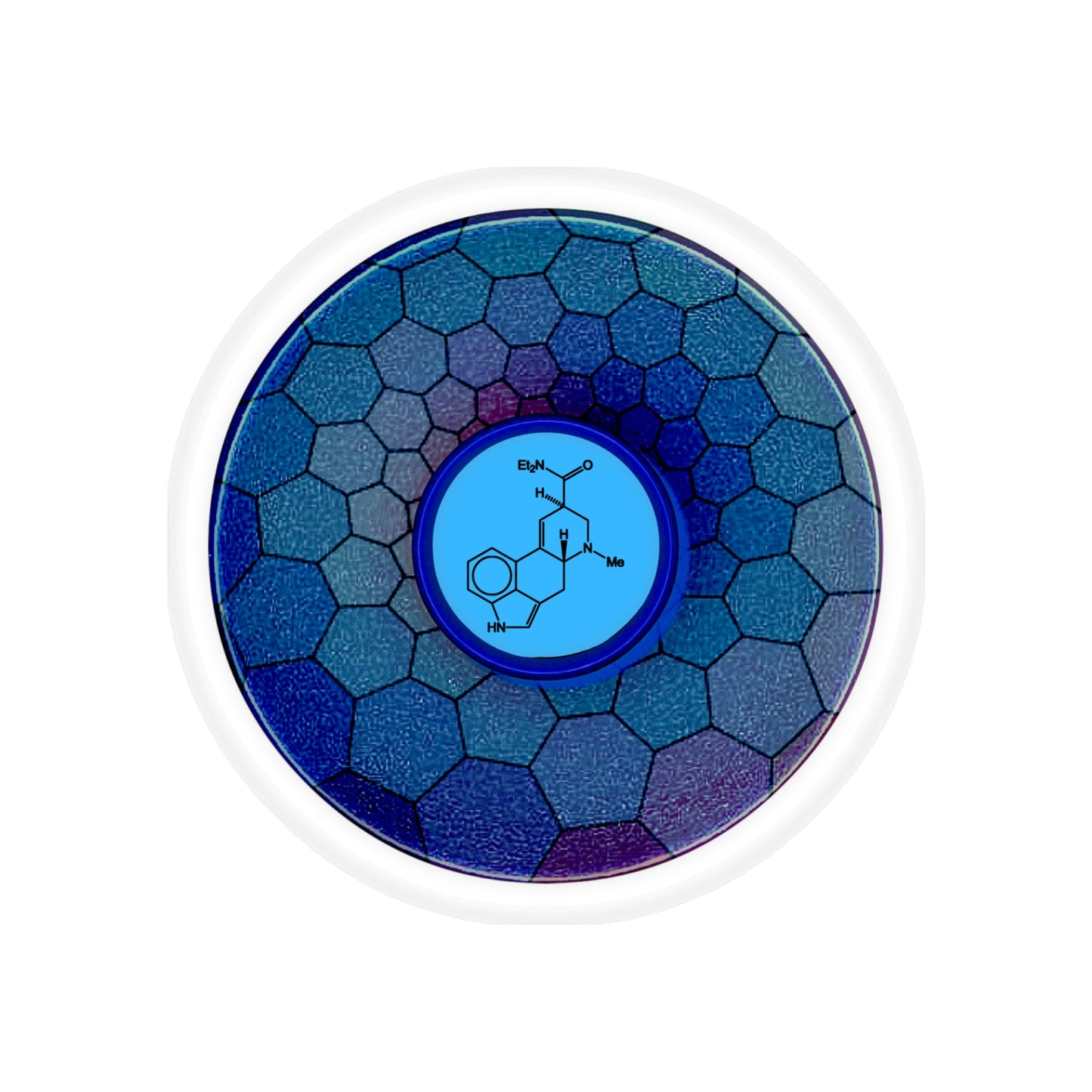 Donut Bumper/Outdoor Sticker - "Dr. Albert Hofmann's Donut" - series 1.0 - variant 3 - blue hexadonut - [Die-Cut] 6"x 6"