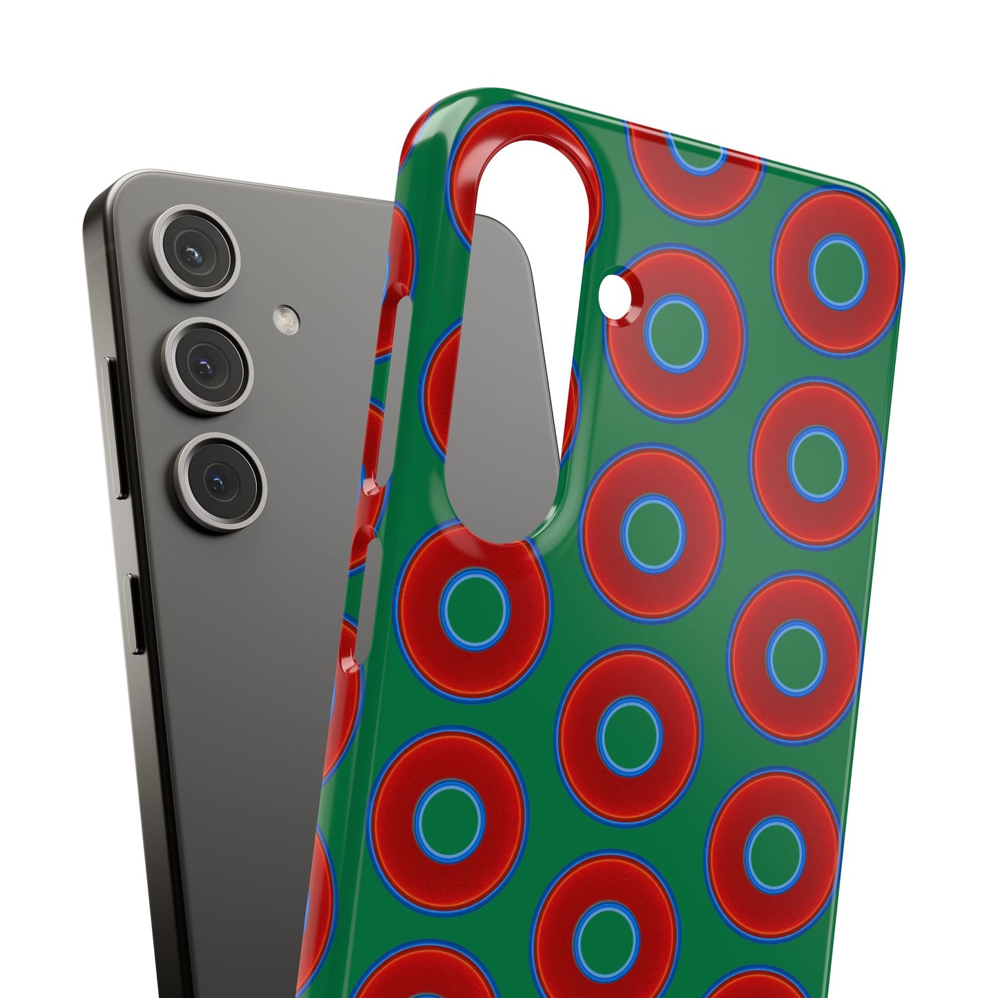 Lumpy Donut Snap Case - red vivid donut print w/green background