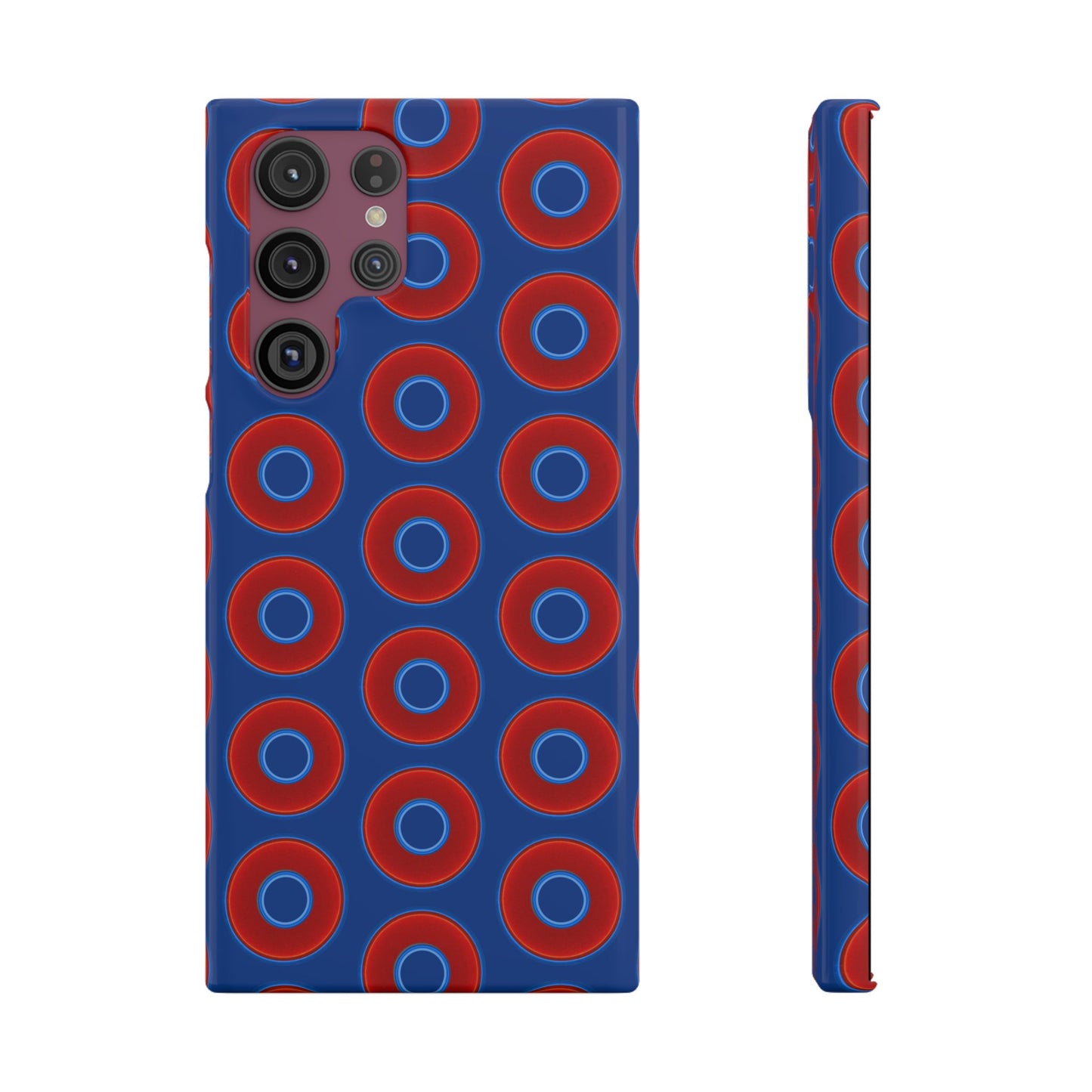 Lumpy Donut Snap Case - red vivid donut print w/dark blue background