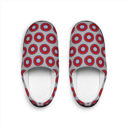 Women's Lumpy Slippers - red vivid donut print w/light gray background