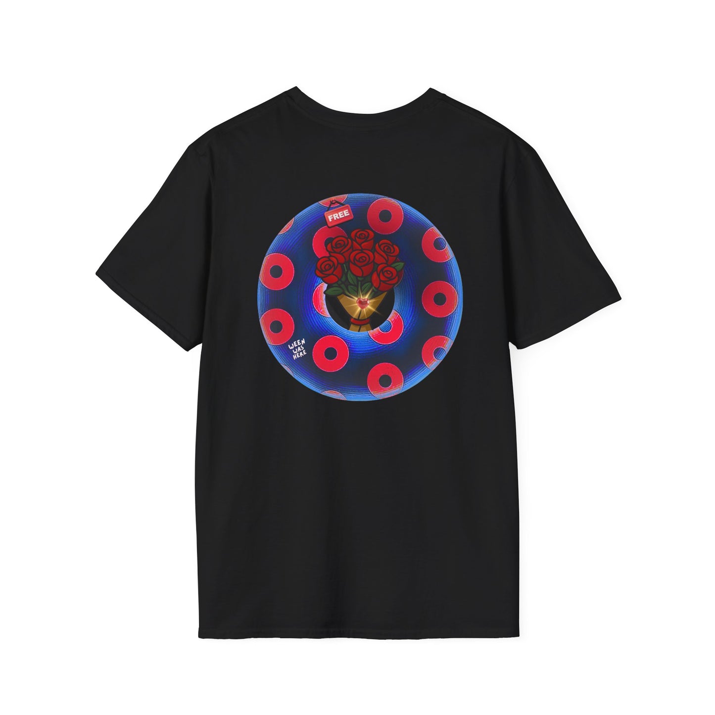 Classic Donut Tee - Unisex Soft-Style - "Donuts of Phreedom" - red/blue paradoxical blimpy donut