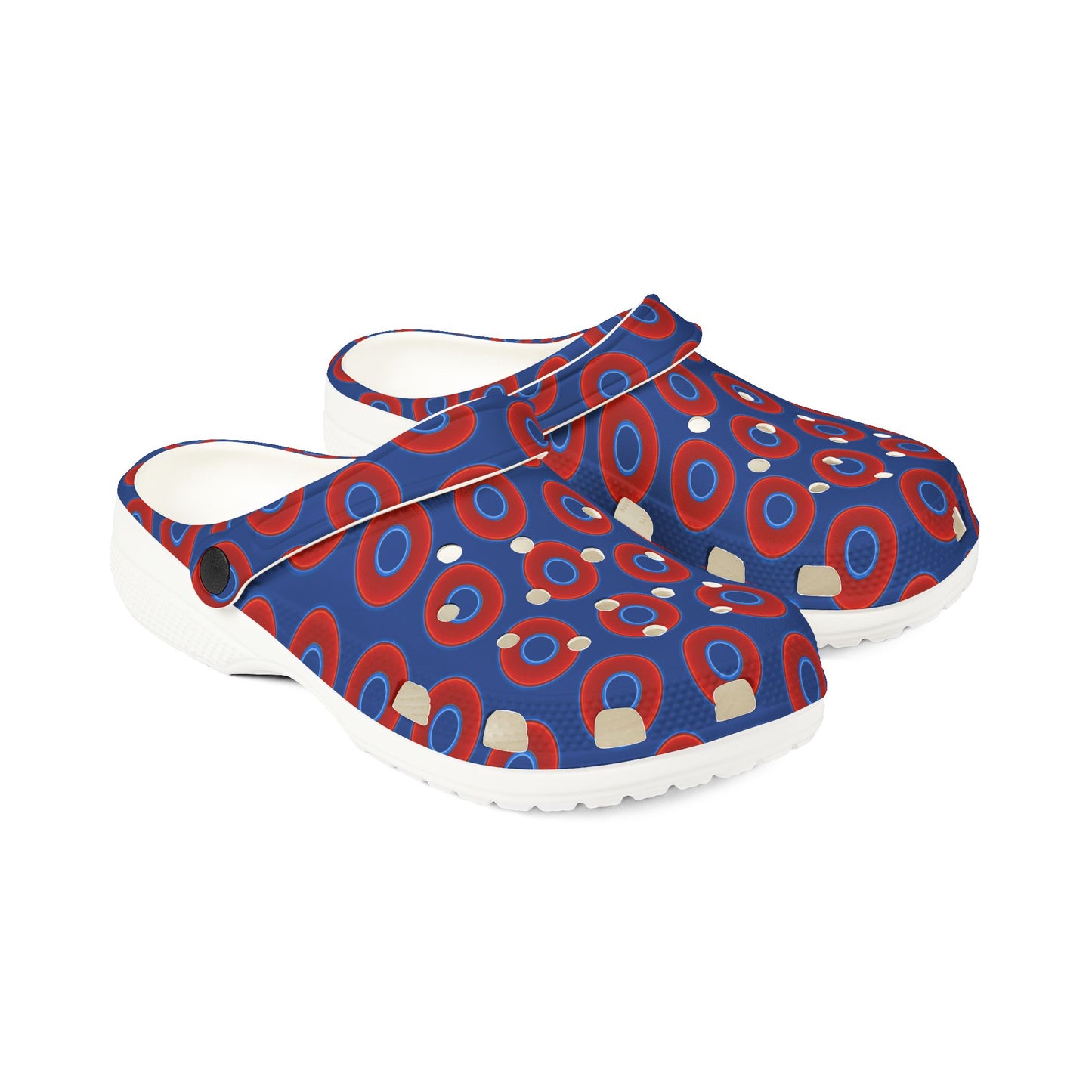 Spatchcocks - donut slip-on shoes - vivid red donuts w/navy background [unisex]