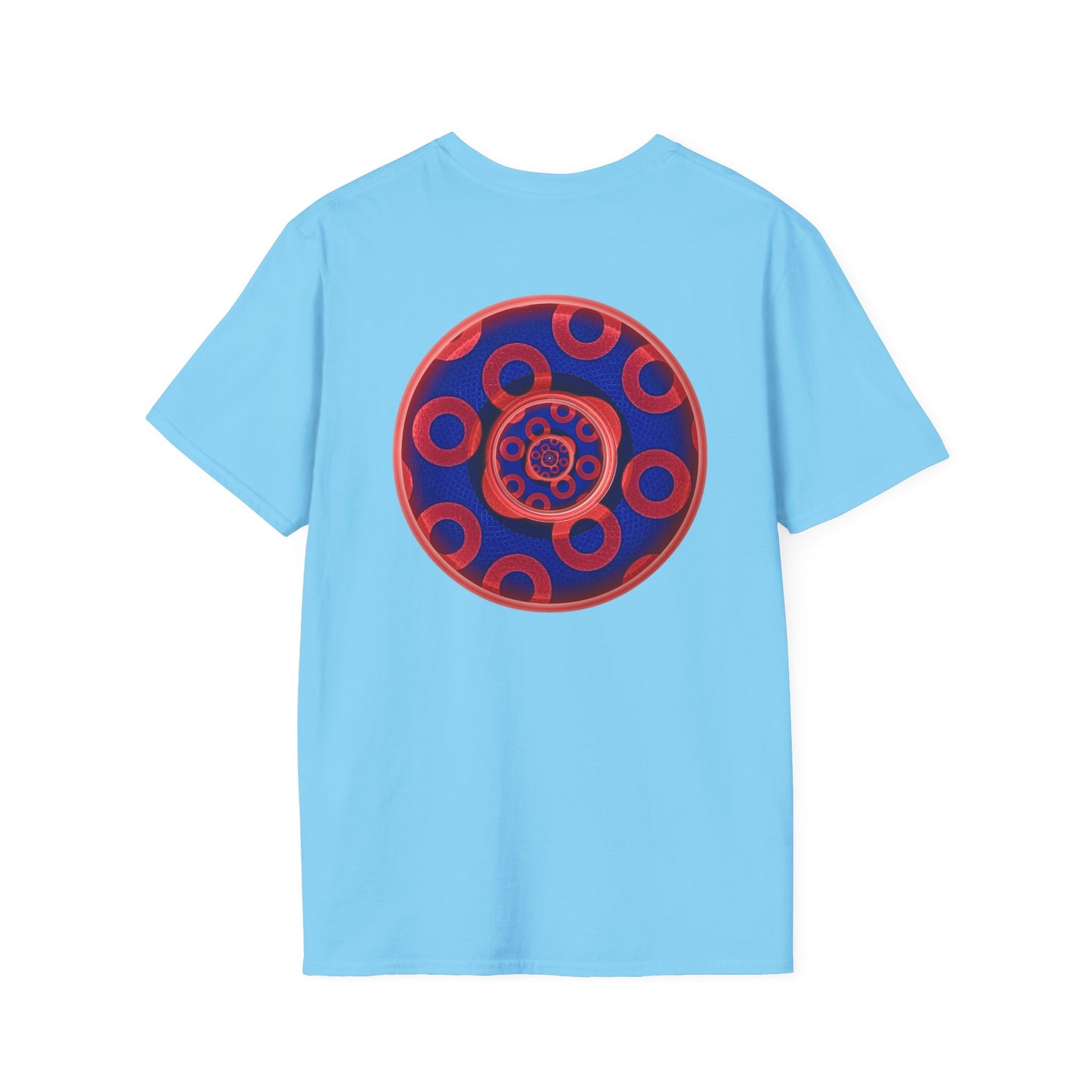Classic Donut Tee - Unisex Soft-Style - "Kaleidoscope Abyss of Donut" - paradoxical print - variant 2 - series 1.0 - donut vortex - red/blue