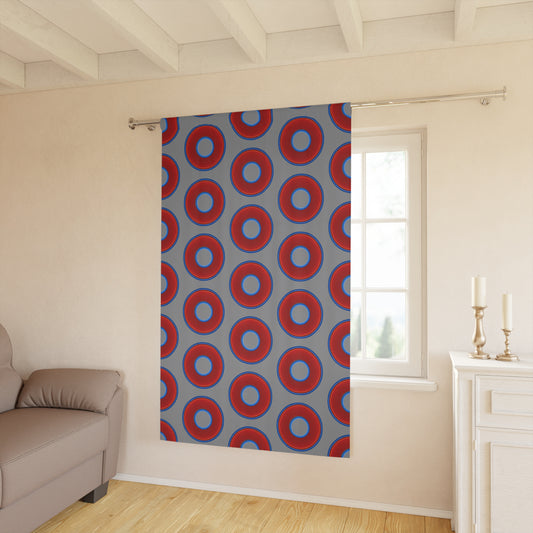 Lump's Heady Curtain w/Donuts - vivid red donut print - w/gray background - [*1 Piece / 50" x 84"]