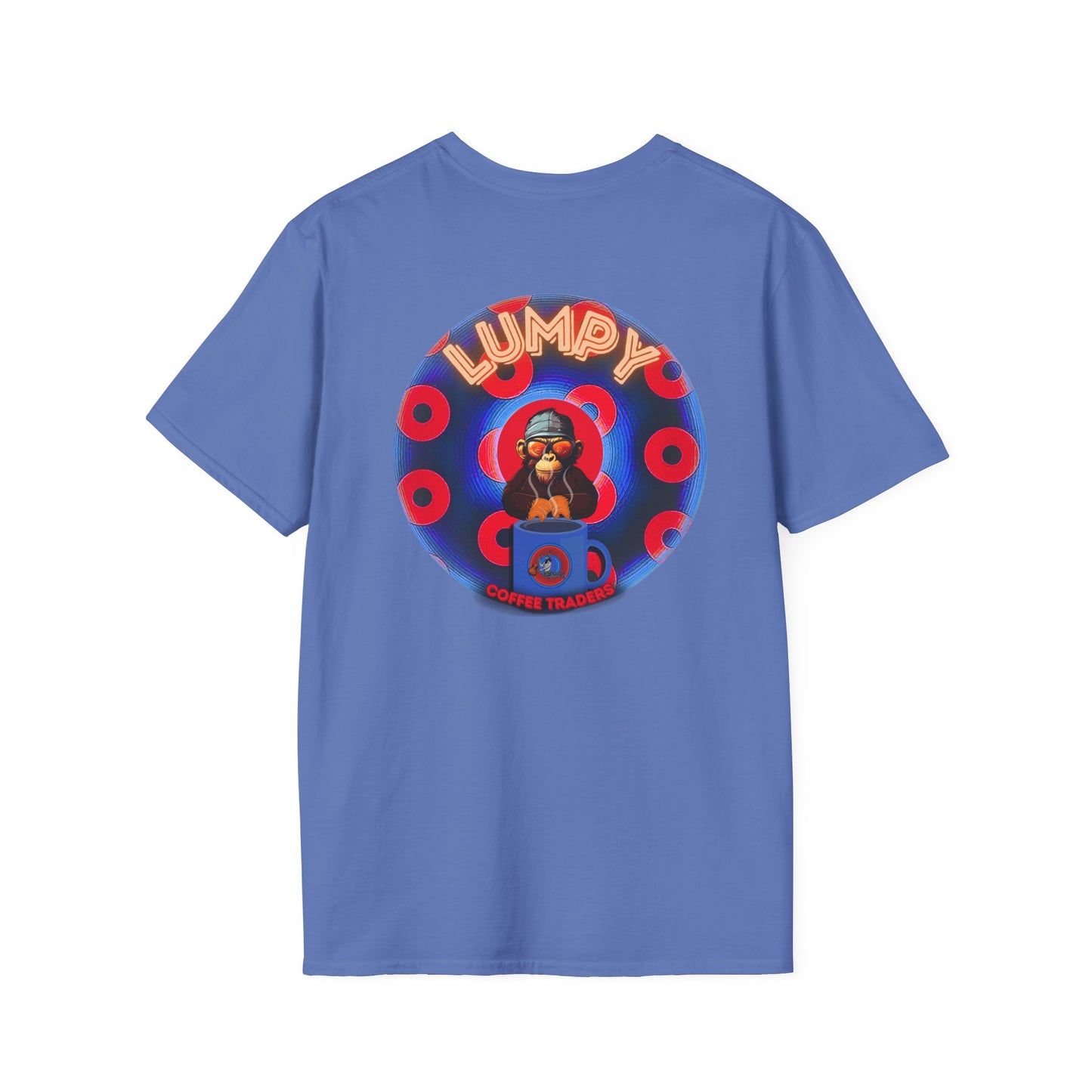 Coffee Traders Tee - Unisex Soft-Style - "Tasty Coffee" - paradoxical donut/rustic red donut - variant 1 - tasty front/logo back