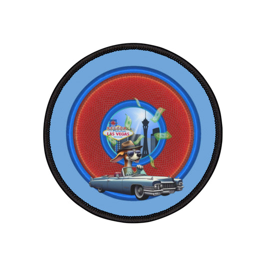 Iron-On Donut Patch - "Jimmy's Runaway Donut Patch" - rustic red/blue donut - variant 2