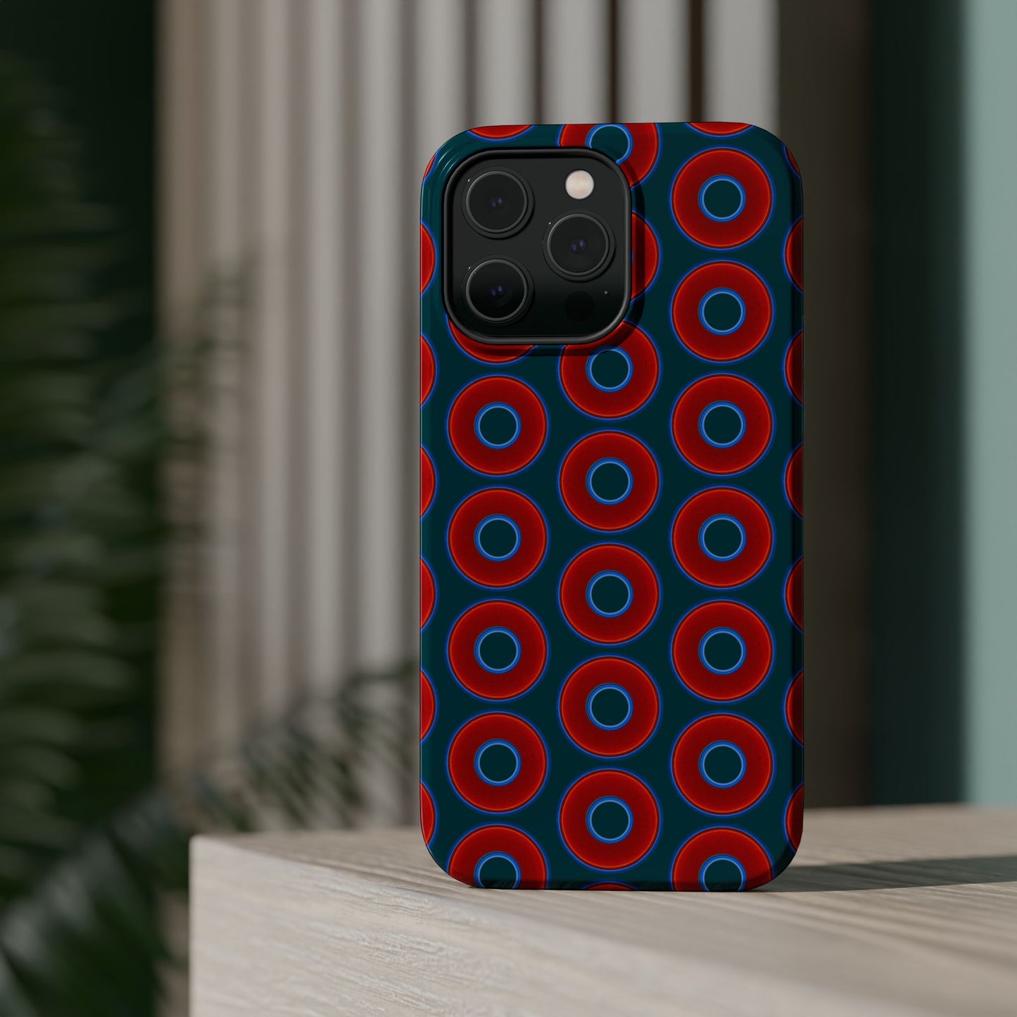 Magnetic Tough Donut Case - red vivid donut print w/midnight green background