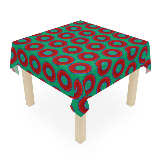 Lumpy Tablecloth - 55.1" x 55.1" - vivid red donuts w/jade green background