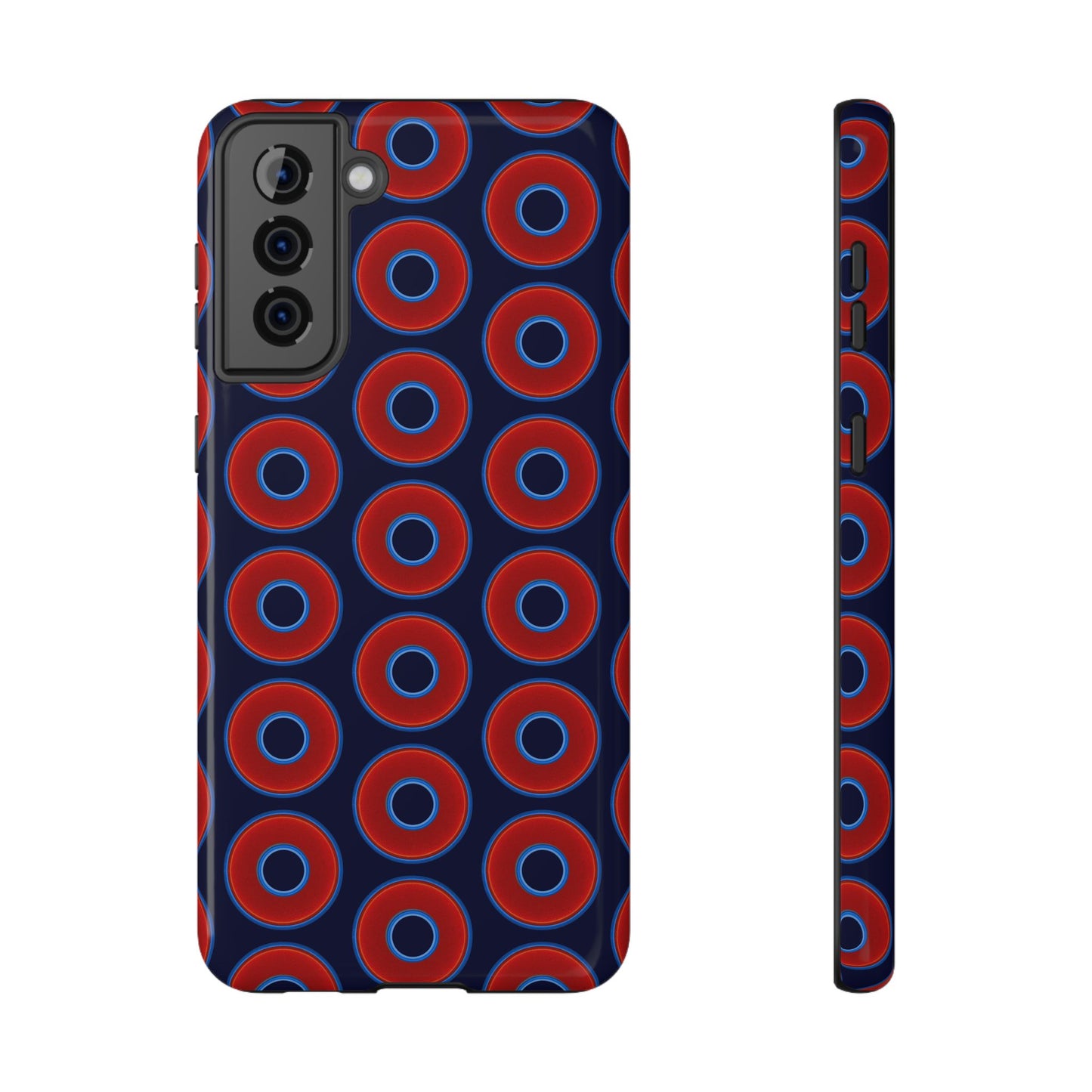 Impact-Resistant Lumpy Donut Case - red vivid donut print w/dark navy blue background