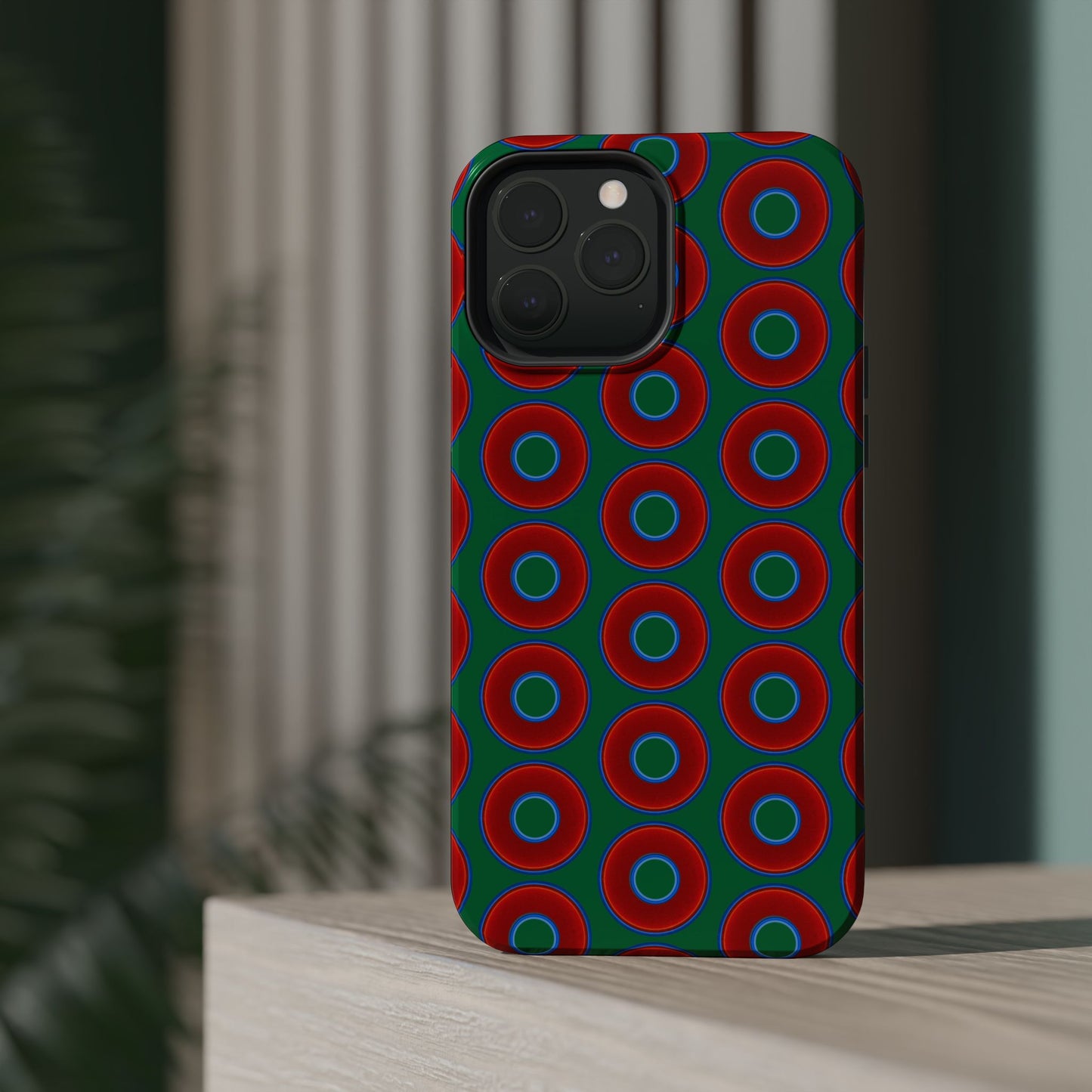 Magnetic Tough Donut Case - red vivid donut print w/green background