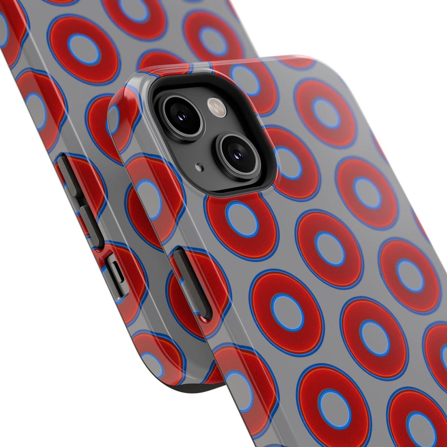 Impact-Resistant Lumpy Donut Case - red vivid donut print w/gray background