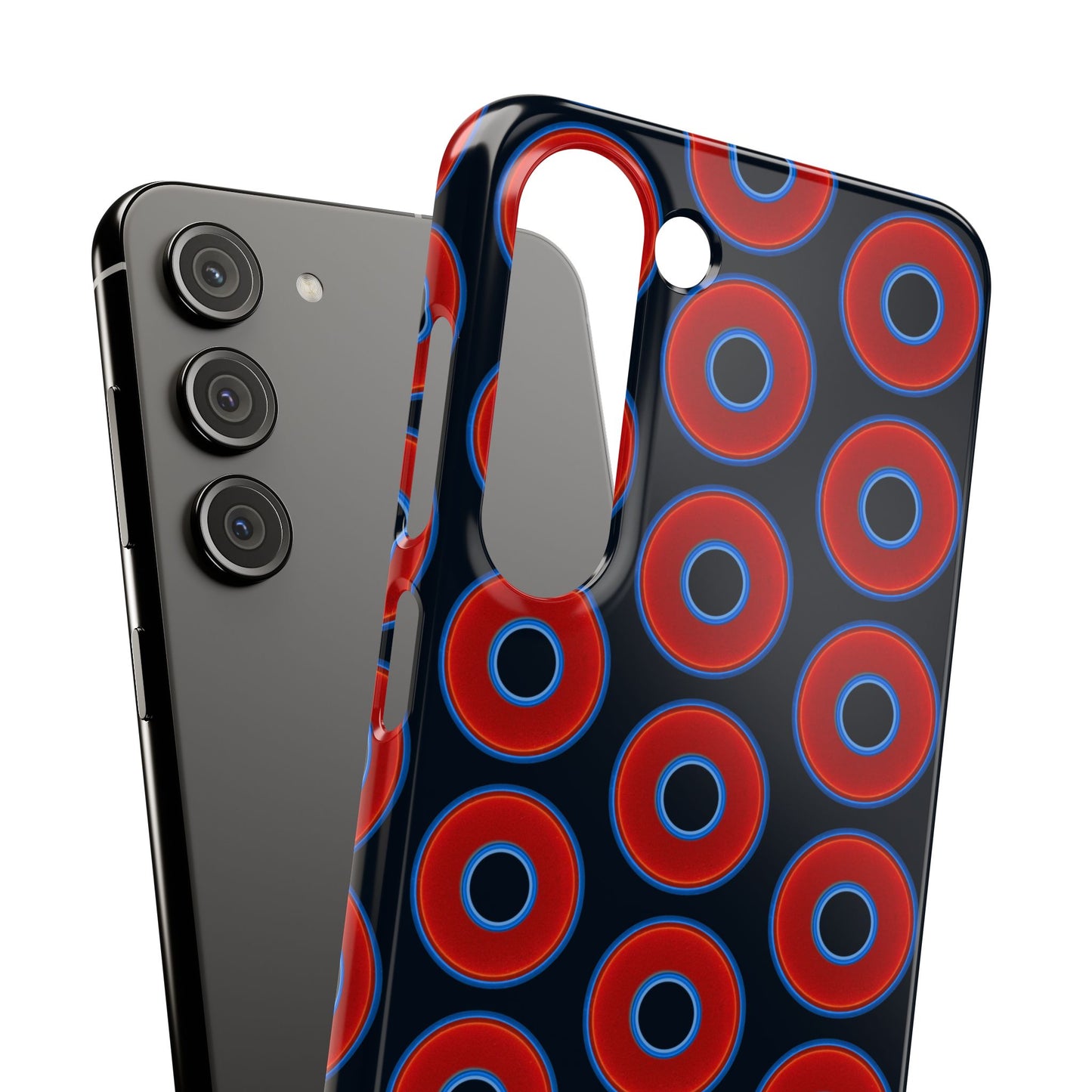 Lumpy Donut Snap Case - red vivid donut print w/blue charcoal background